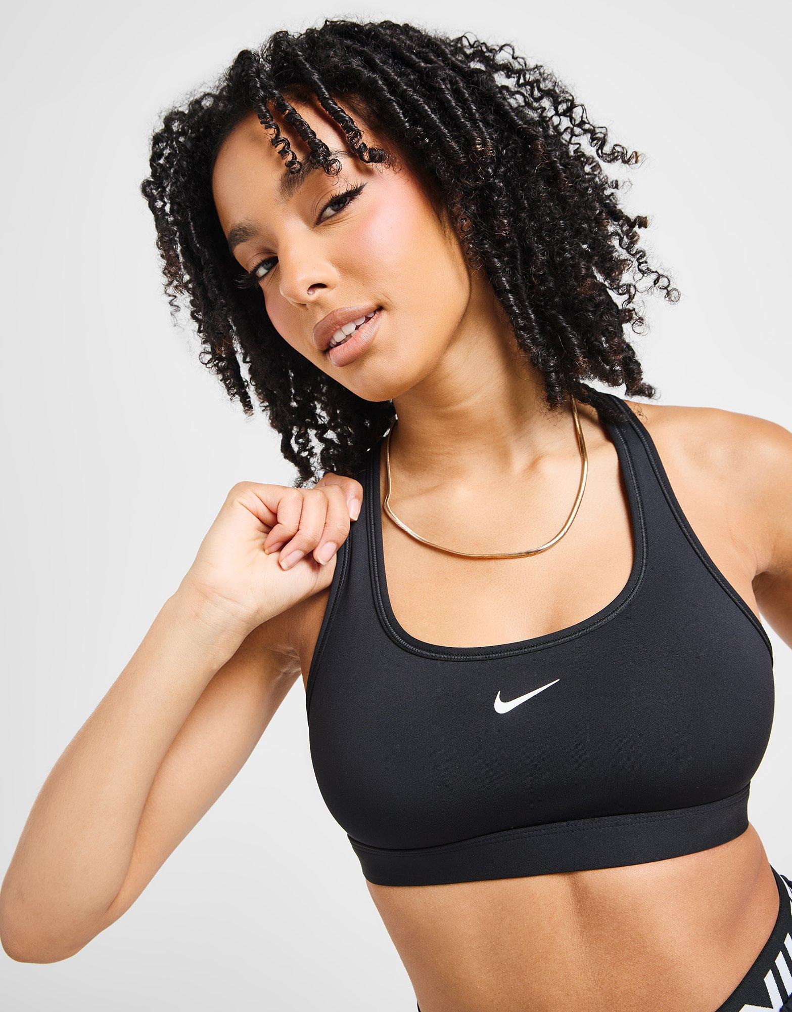 Nike Classic Swoosh Modern Women's Medium Support Sports Bra Black DRI-FIT