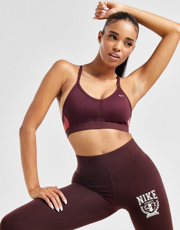 Nike Indy Light Support Logo Metallic Sports Bra In Pink, 60% OFF