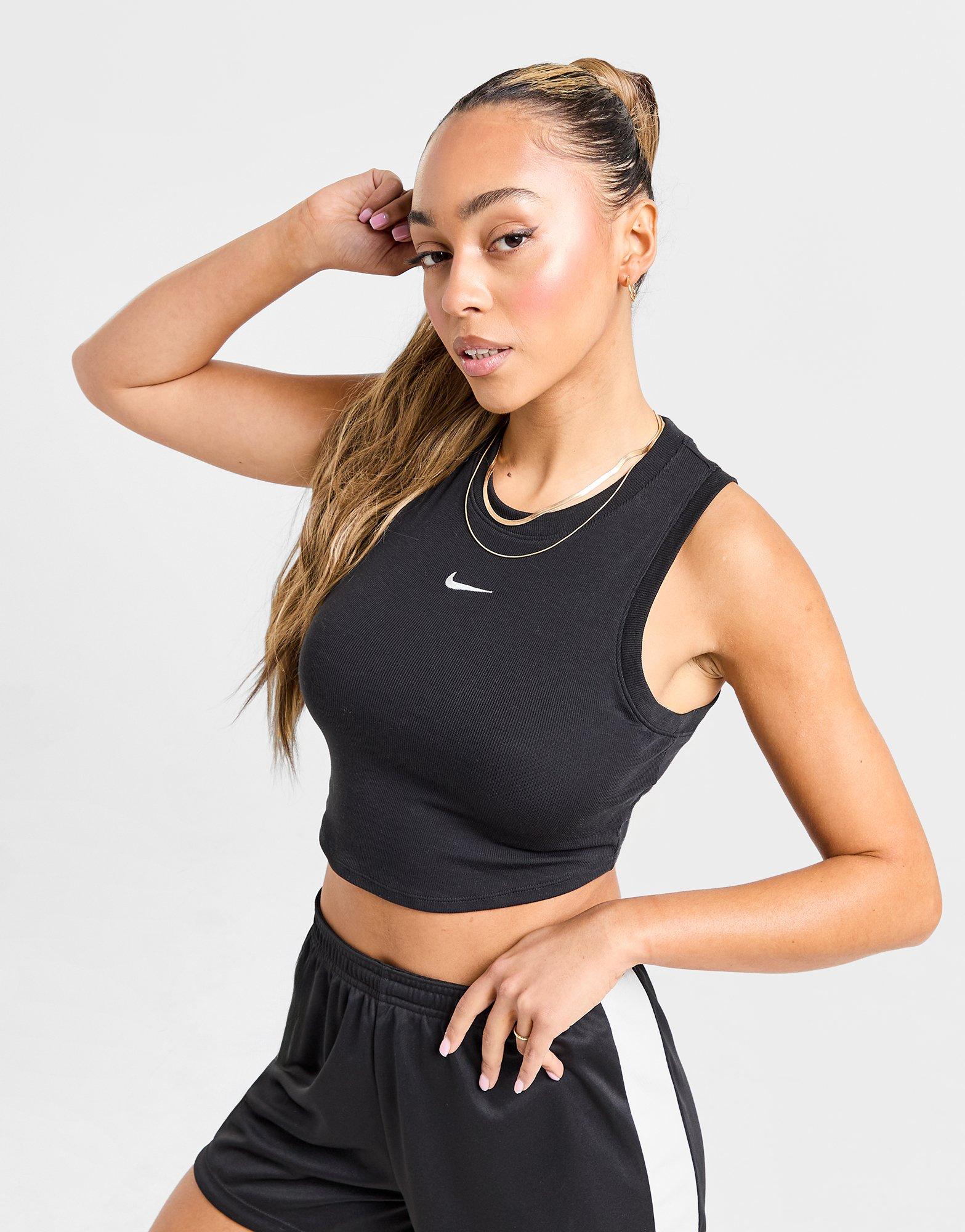 Nike Womens Essential Rib Crop Tank Top, White / Black