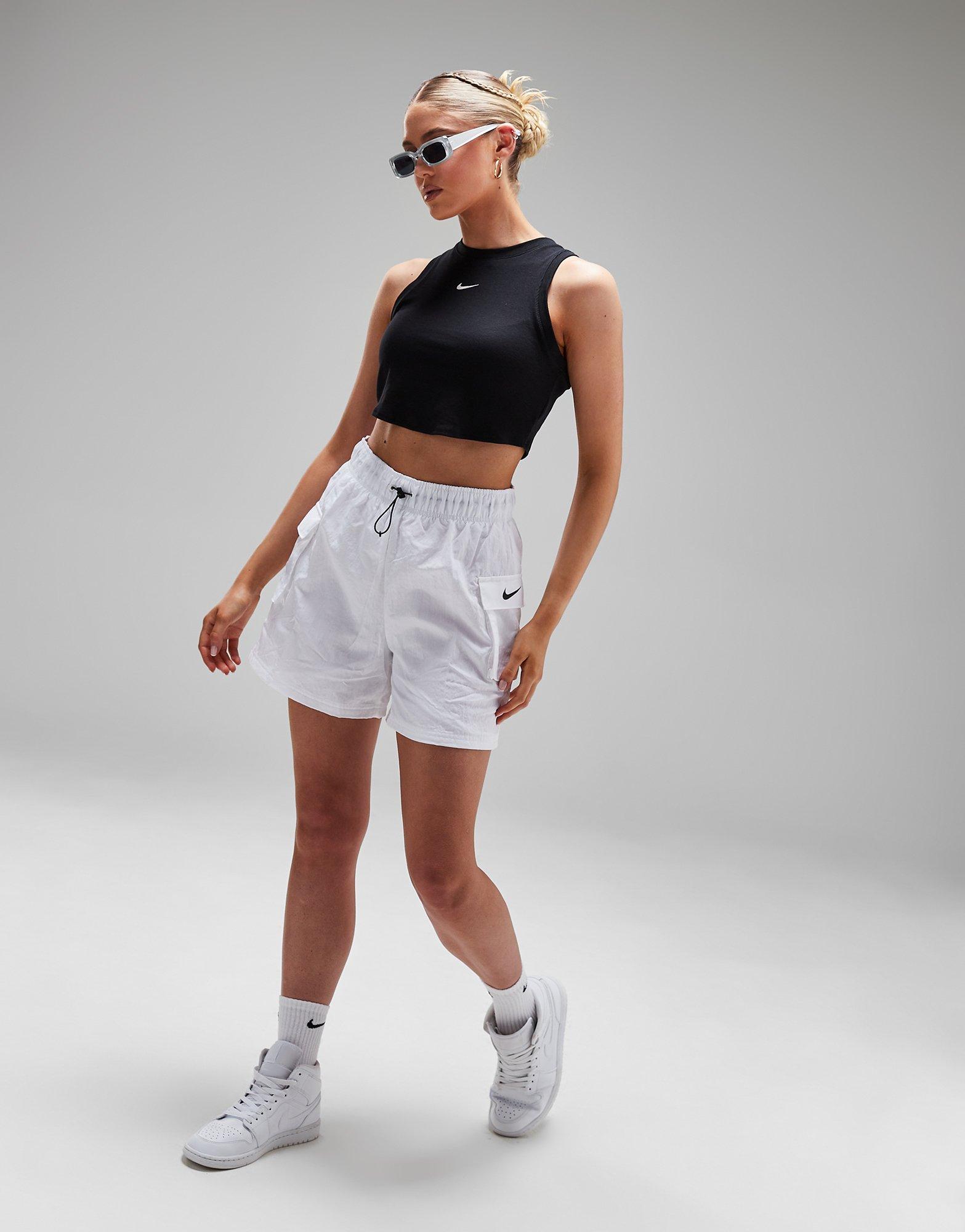 Nike Womens Essential Rib Crop Tank Top, White / Black