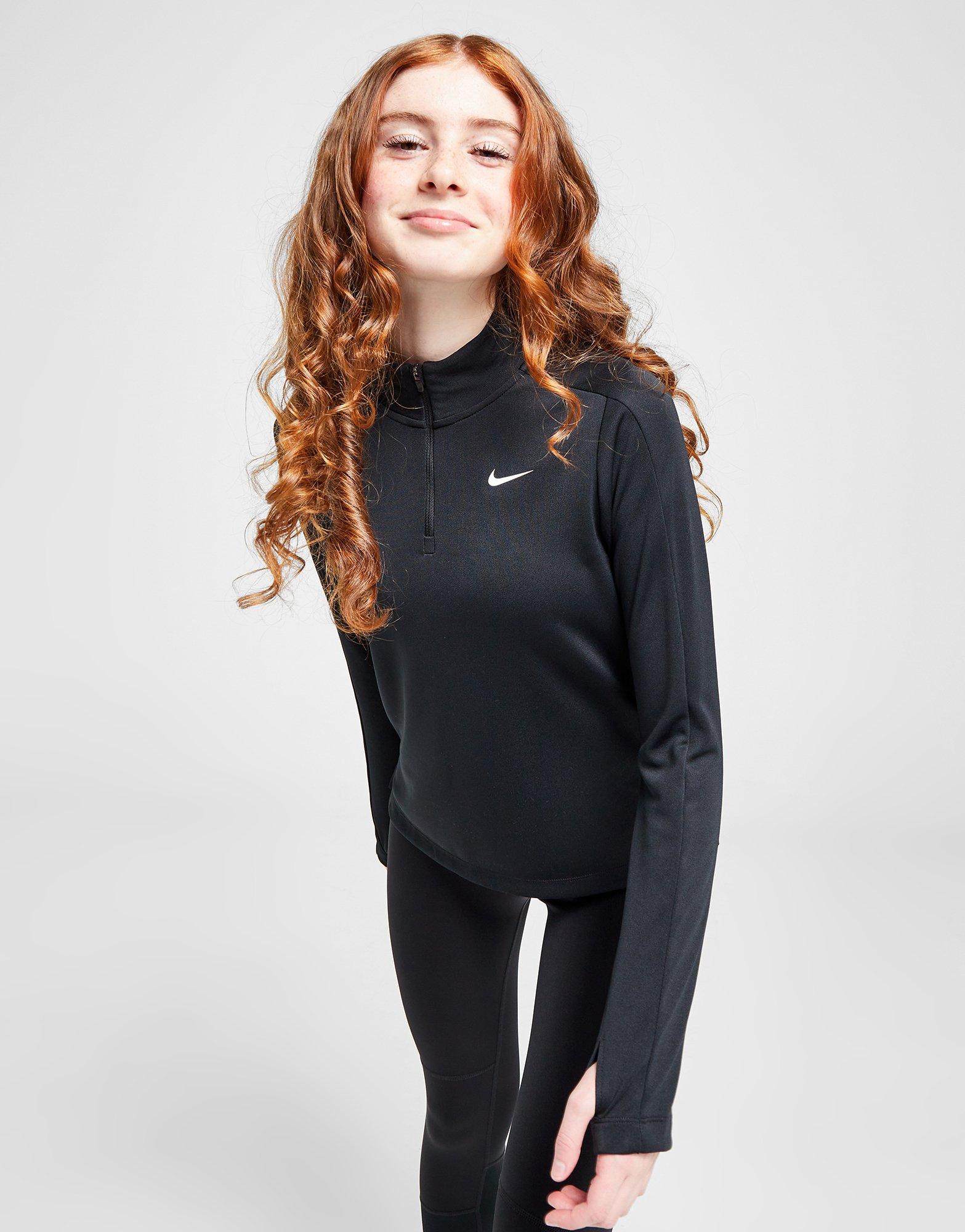 Black Nike Girls' Fitness Long Sleeve 1/2 Zip Top Junior