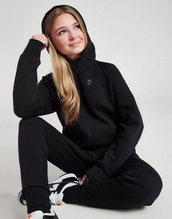 Black Nike Girls' Tech Fleece Full Zip Hoodie Junior