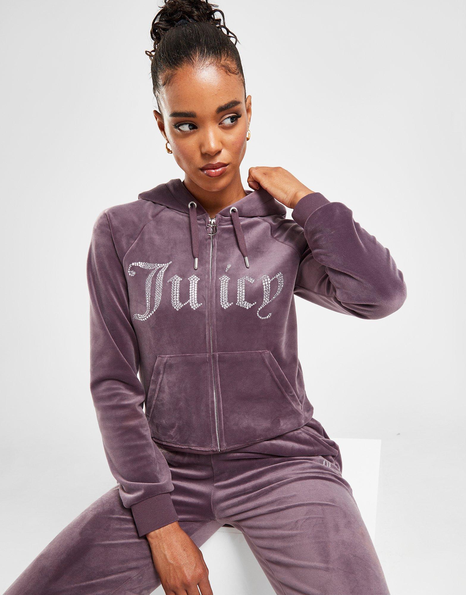 Purple JUICY COUTURE Diamante Velour Full Zip Hoodie - JD Sports Ireland