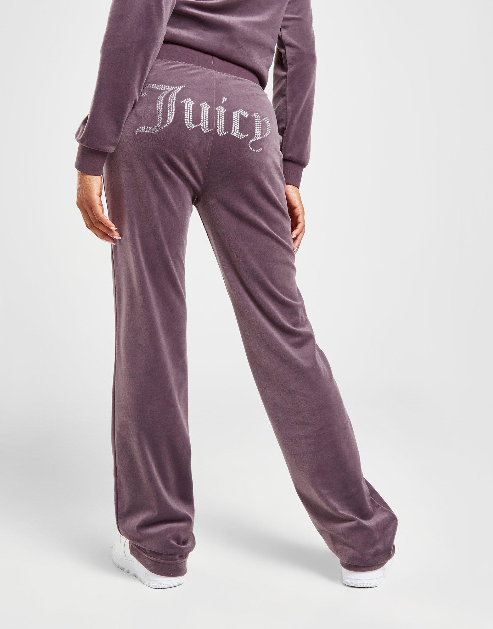 Purple JUICY COUTURE Diamante Velour Crown Track Pants - JD Sports