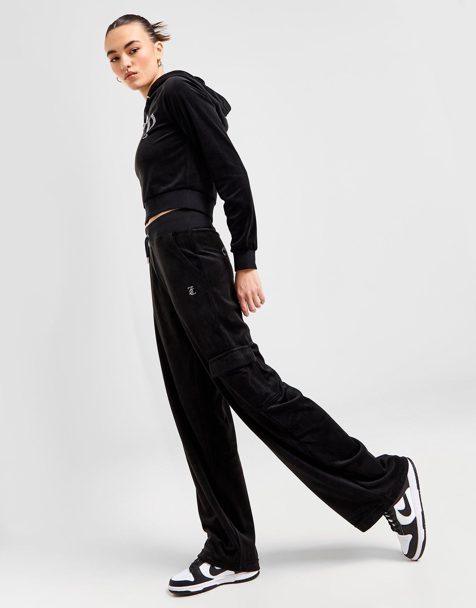 Black JUICY COUTURE Diamante Velour Cargo Track Pants - JD Sports Global