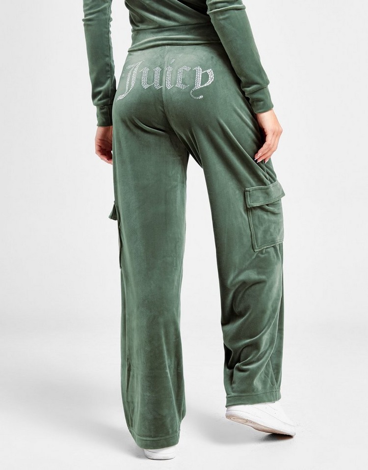 Green JUICY COUTURE Diamante Velour Cargo Track Pants | JD Sports UK