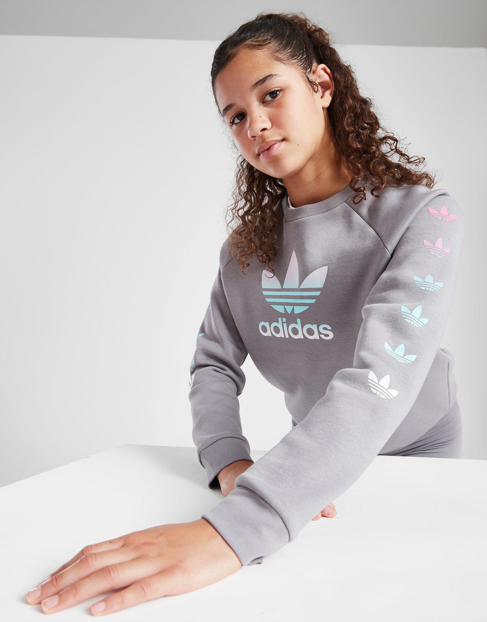 Grå adidas Originals Girls' Fade Trefoil Crew Sweatshirt Junior - JD Danmark