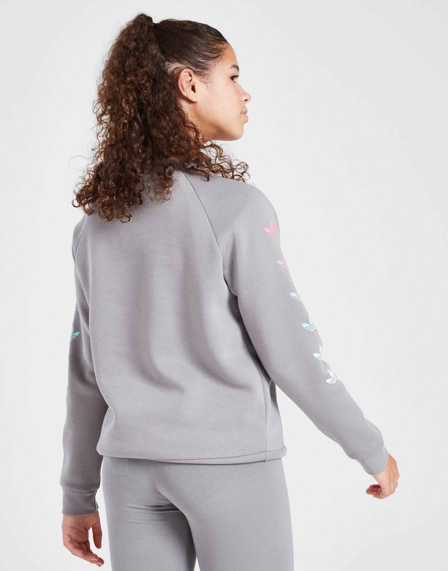 Grey adidas Originals Girls Fade Trefoil Crew Sweatshirt Junior