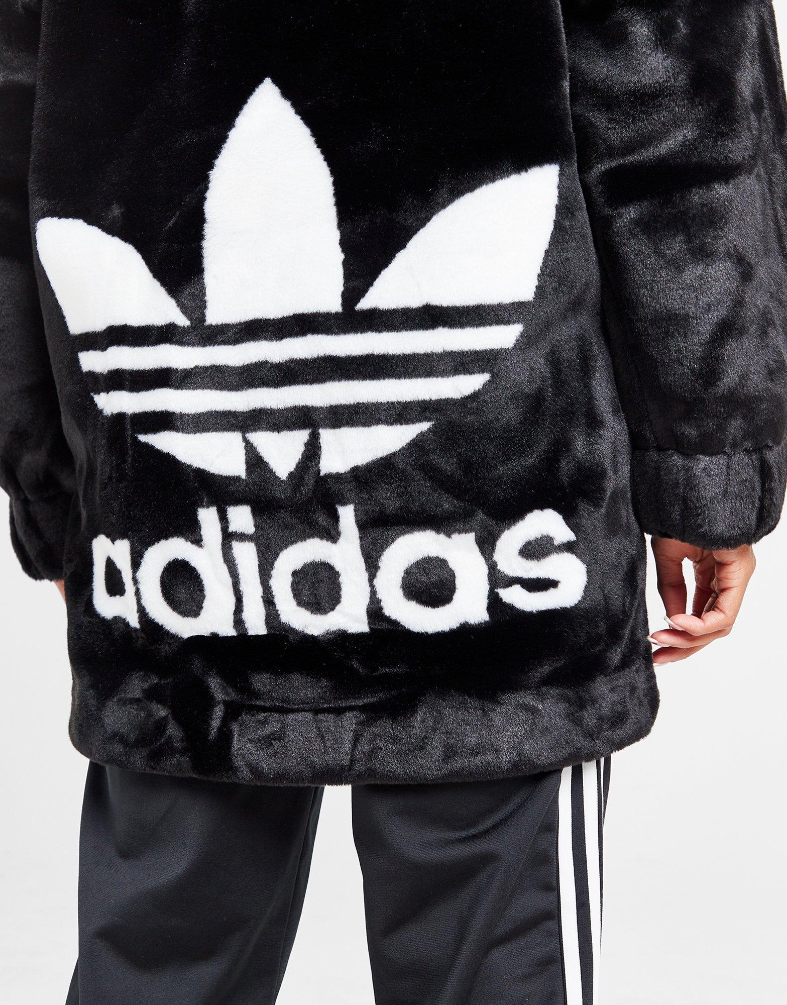 Black adidas Originals Trefoil Faux Fur Jacket - JD Sports Global