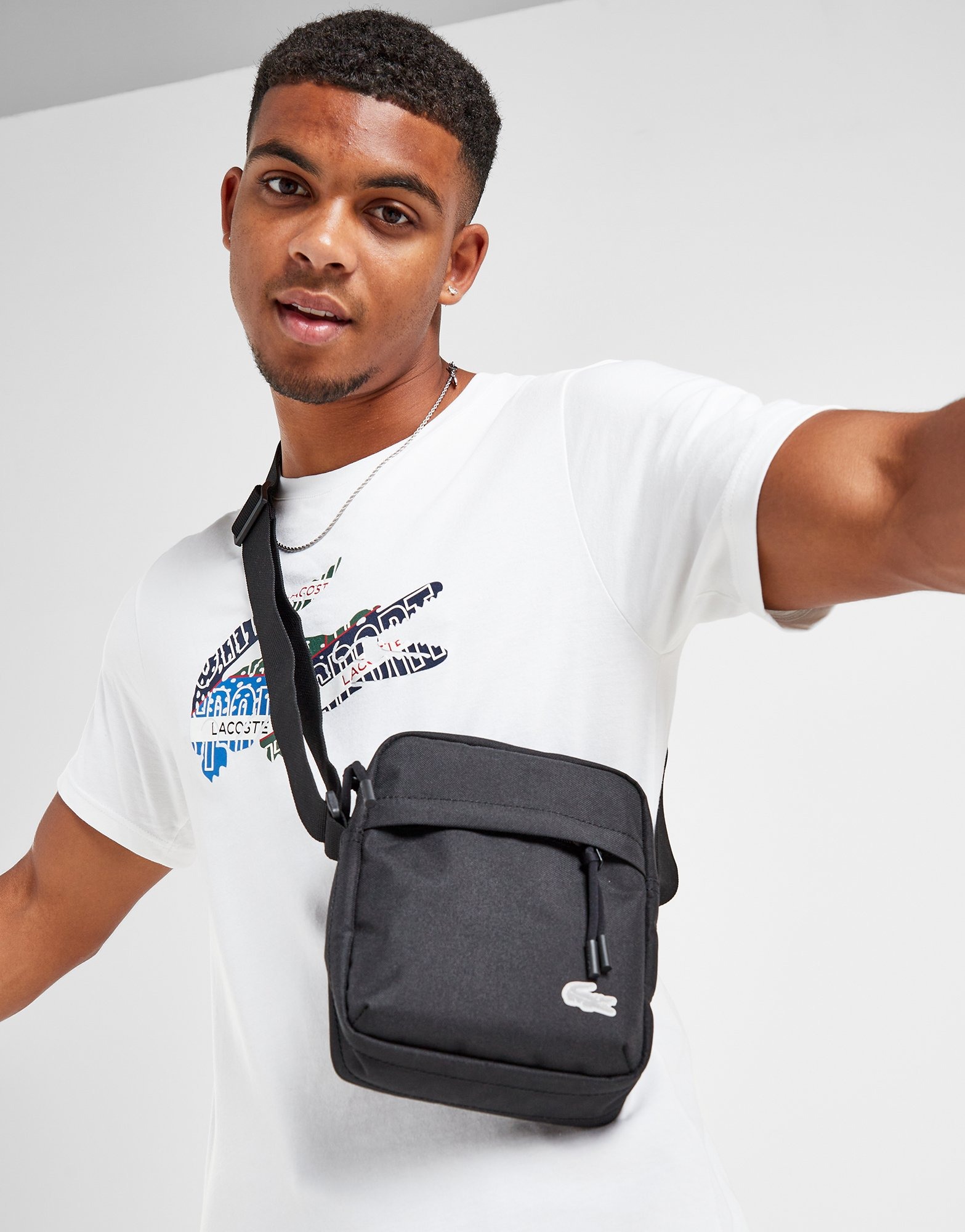 Black Lacoste Tape Shoulder Bag | JD Sports UK