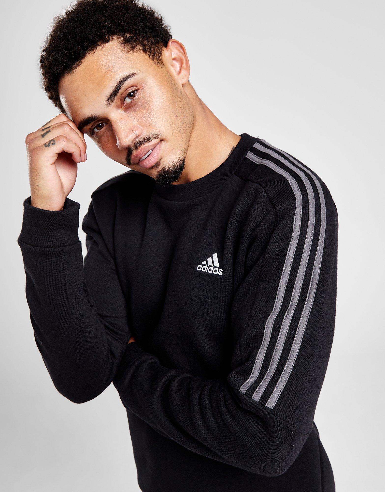 Adidas 3 stripes hot sale crew sweatshirt men's