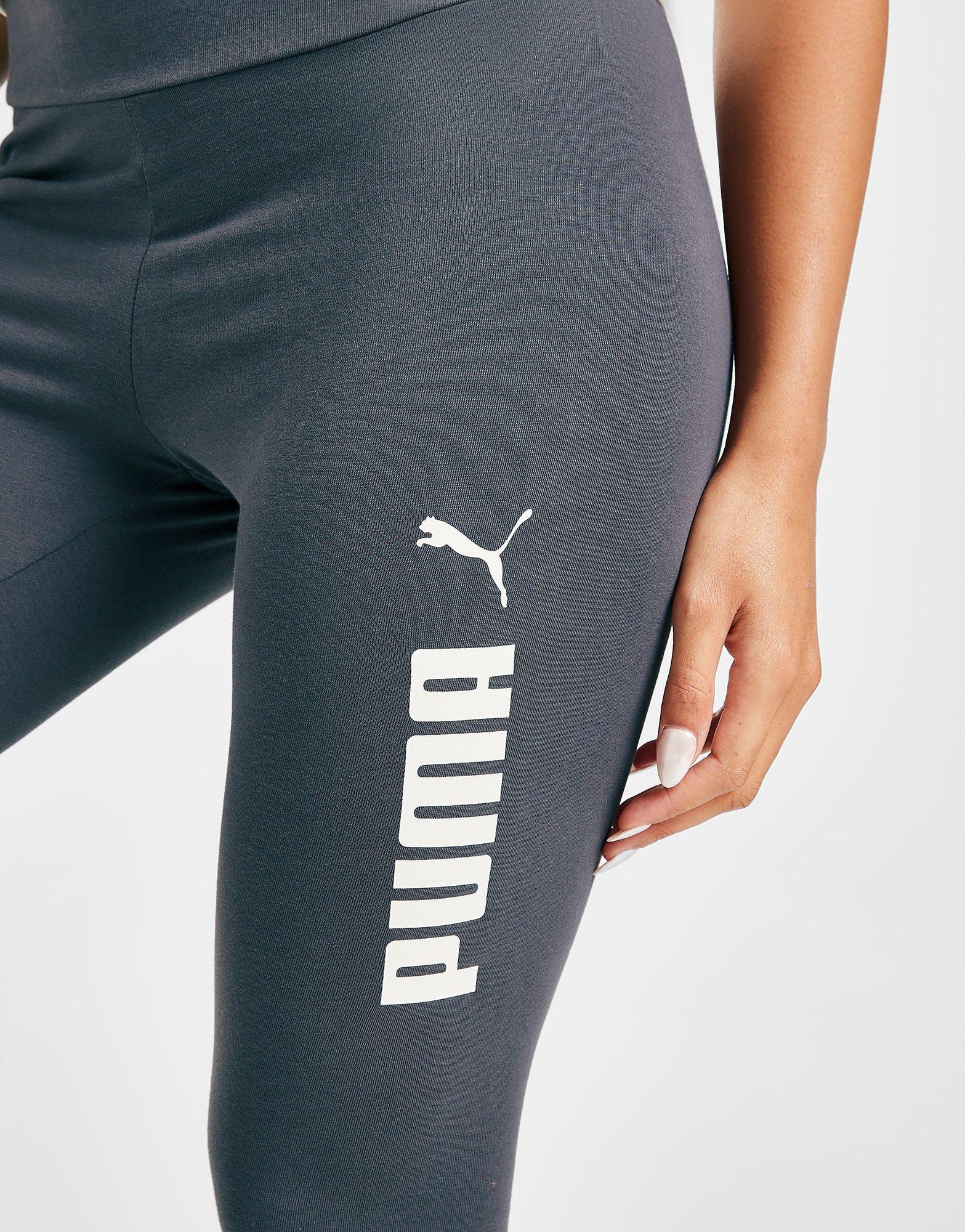 Puma Girls XL Extra Large Athletic Leggings Gray W Mesh In Back Full length  Logo