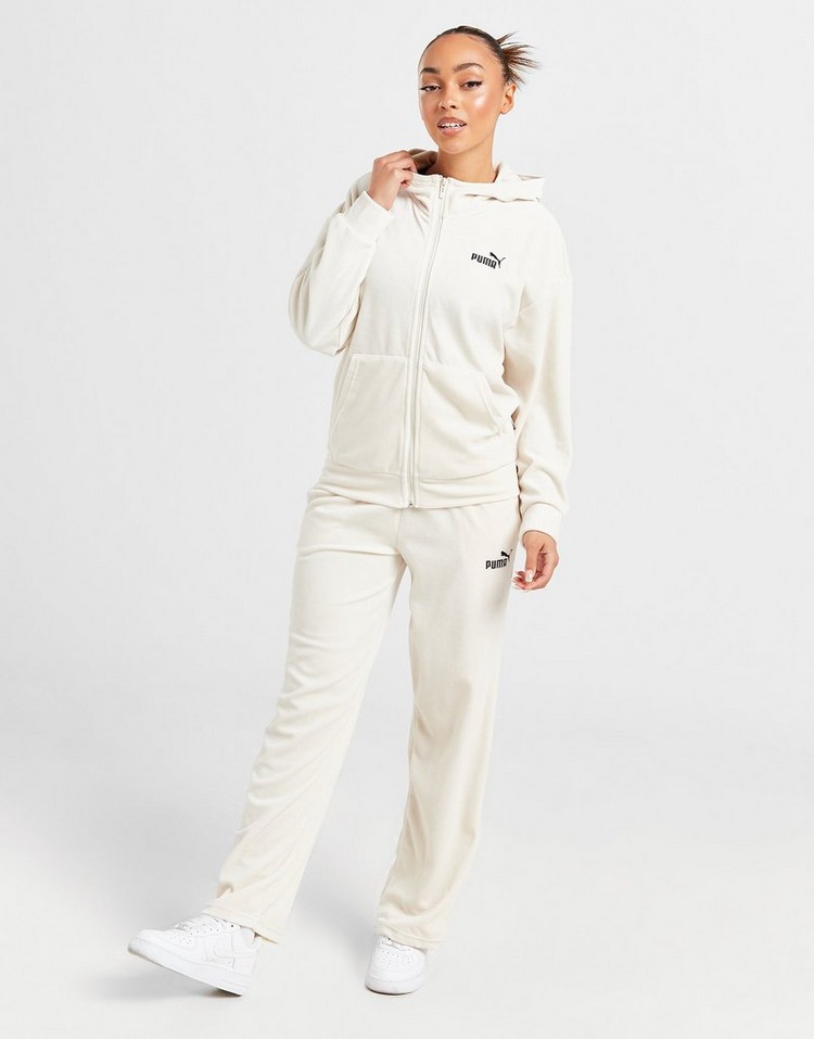 White Puma Elevated Essentials Velour Full Zip Hoodie | JD Sports UK