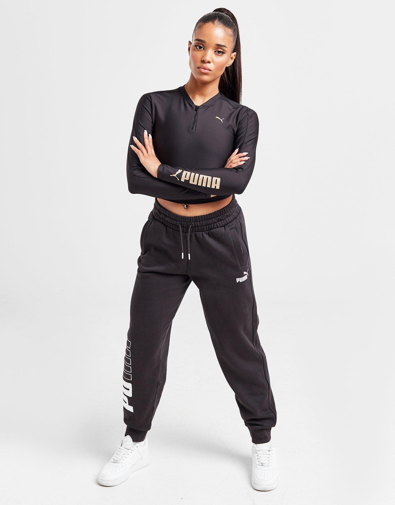 Black PUMA Fit Long Sleeve 1 4 Zip Crop Top JD Sports