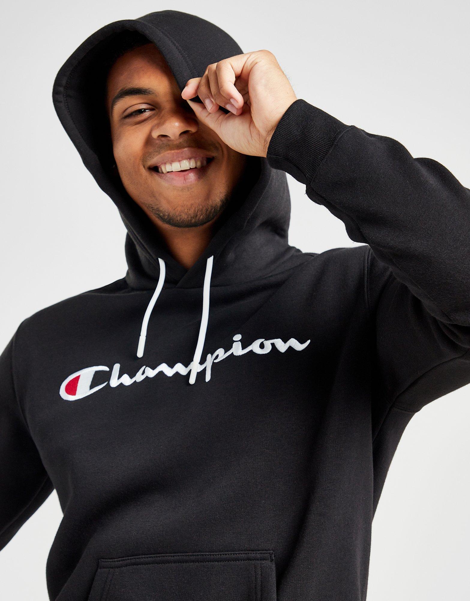 Black champion script outlet hoodie