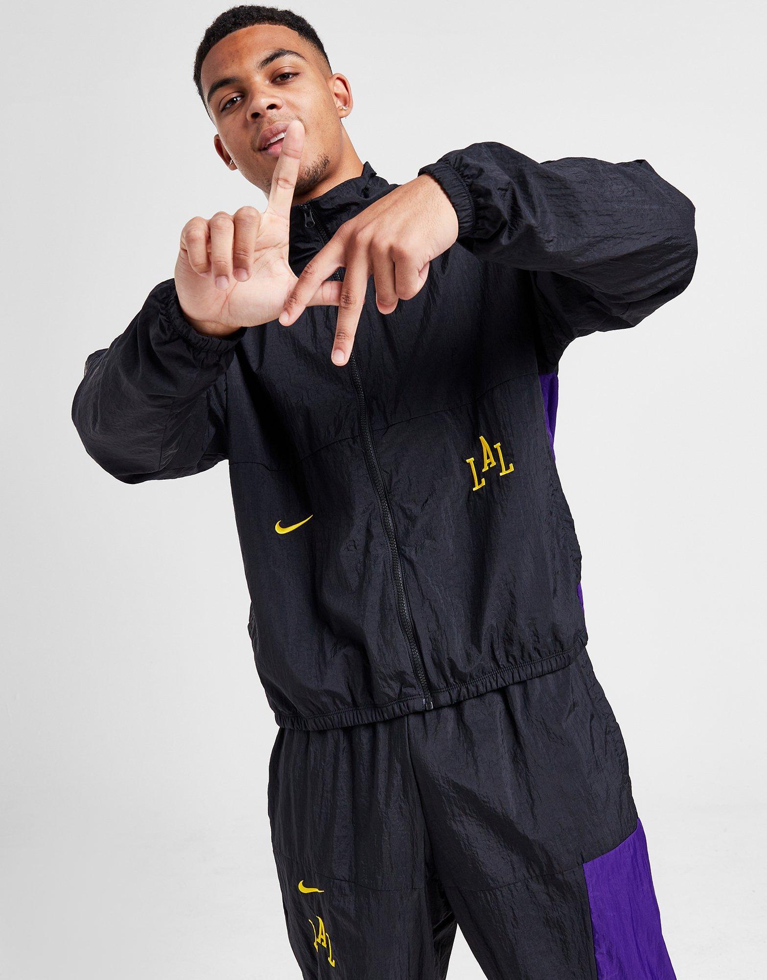 NIKE LA LAKERS COURTSIDE TRACK SUIT JACKET + PANTS SET BLACK RARE