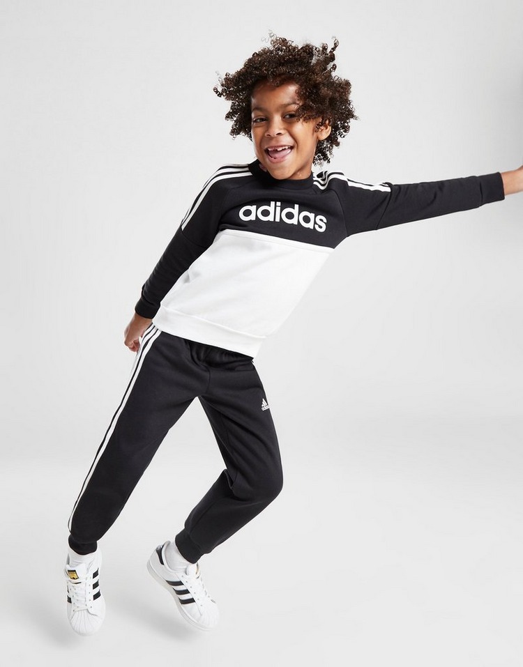Black adidas Linear Colour Block Crew Tracksuit Children - JD Sports Global
