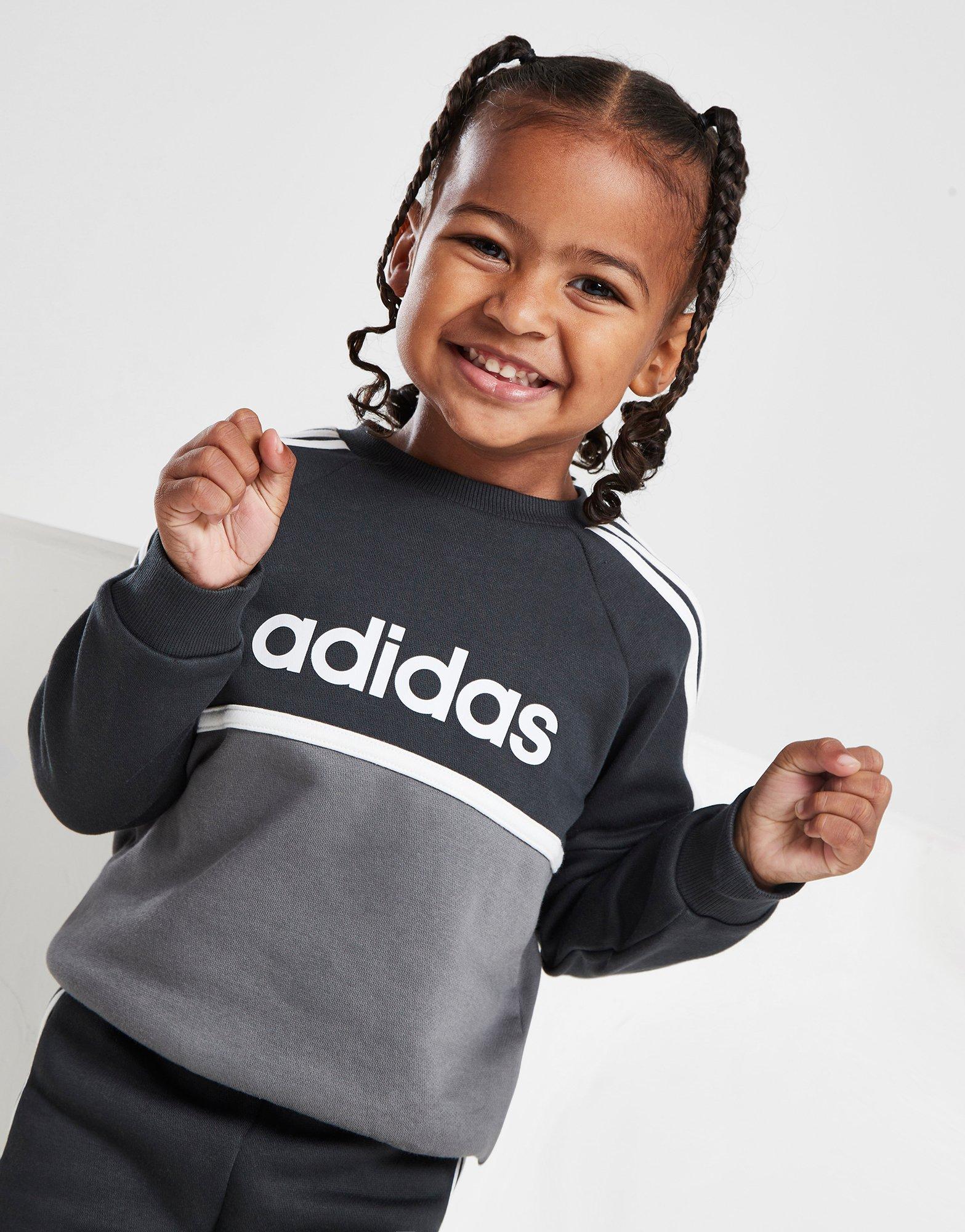 adidas Linear Colour Block Crew Tracksuit Infant en Negro