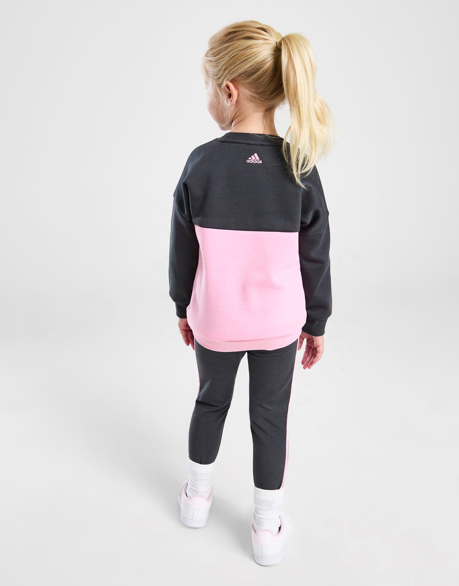 Black adidas Girls' Linear Crew/Leggings Set Infant