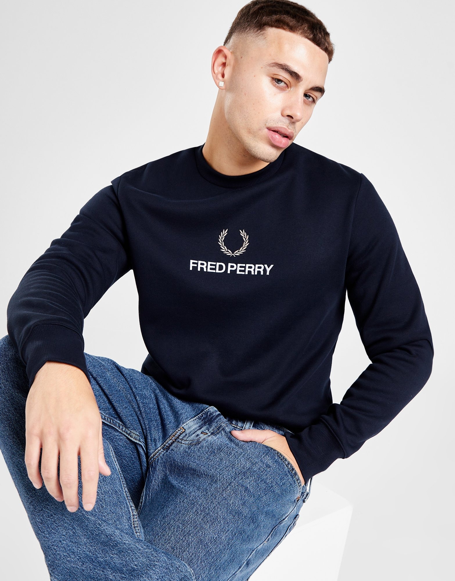 Blue Fred Perry Sweatshirt Herr JD Sports Sveirge