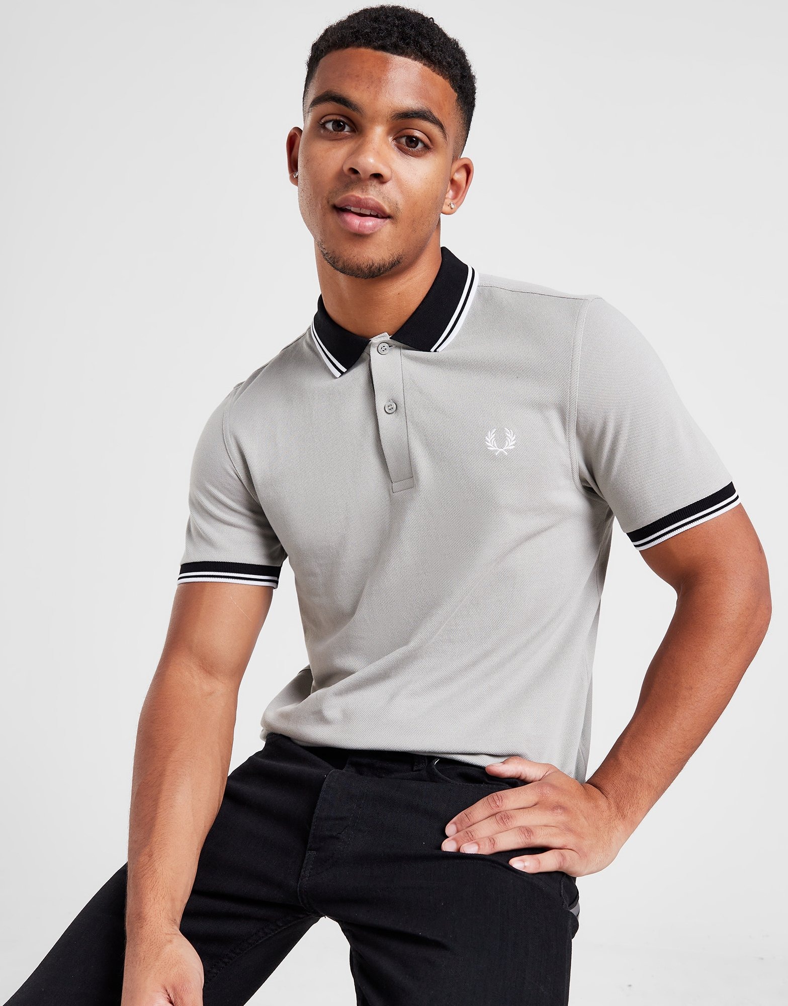 Grey Fred Perry Contrast Collar Badge Polo Shirt | JD Sports UK