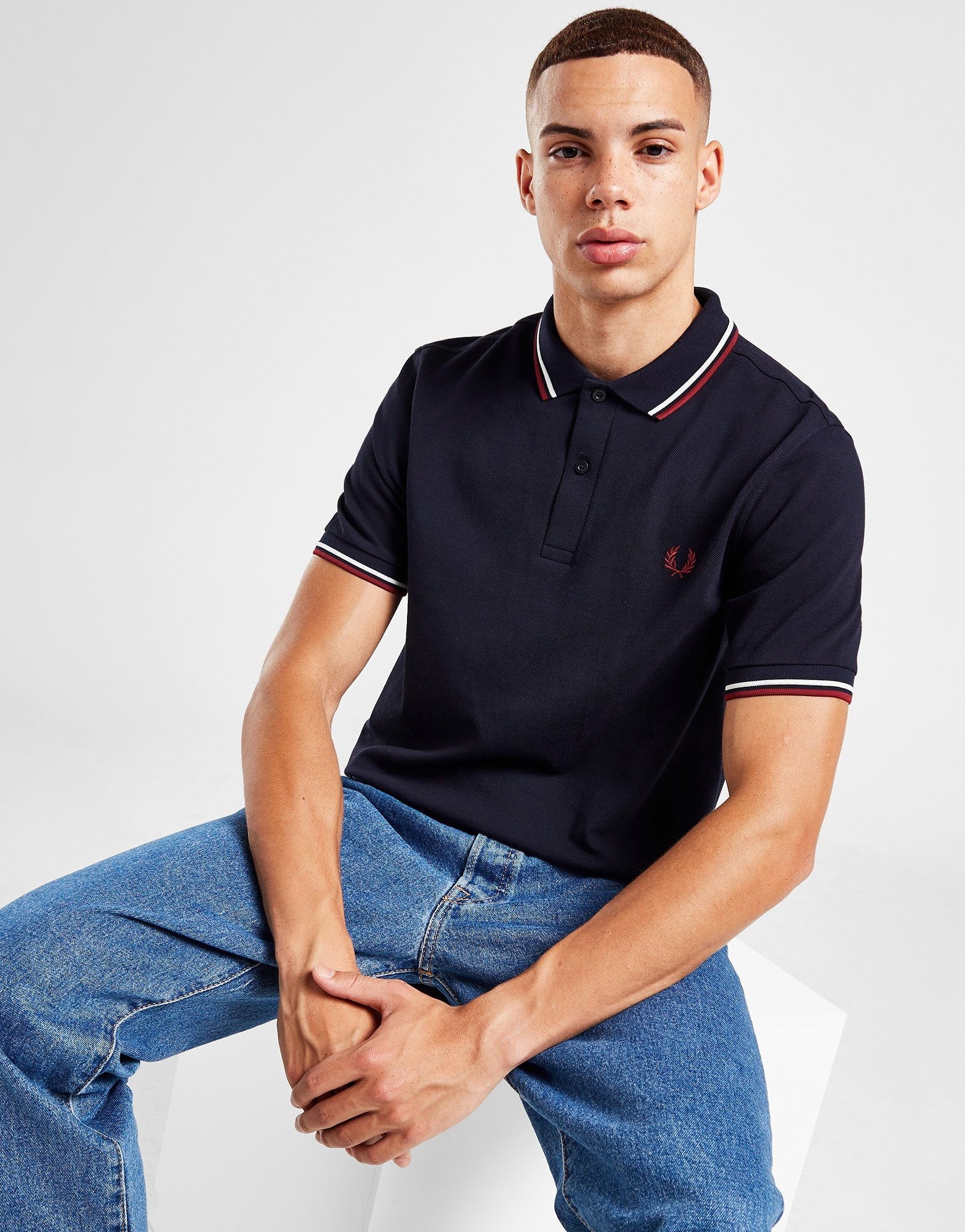 Blue Fred Perry Twin Tipped Polo Shirt JD Sports Singapore