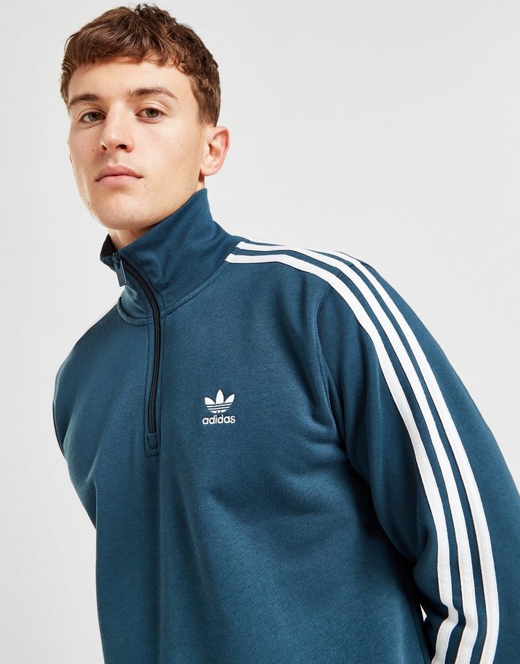 Turquoise adidas Originals 3-Stripes 1/2 Zip Sweatshirt | JD Sports UK