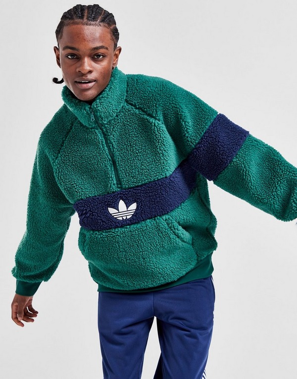 Green adidas Originals Winter Sherpa Fleece 1/2 Zip Sweatshirt