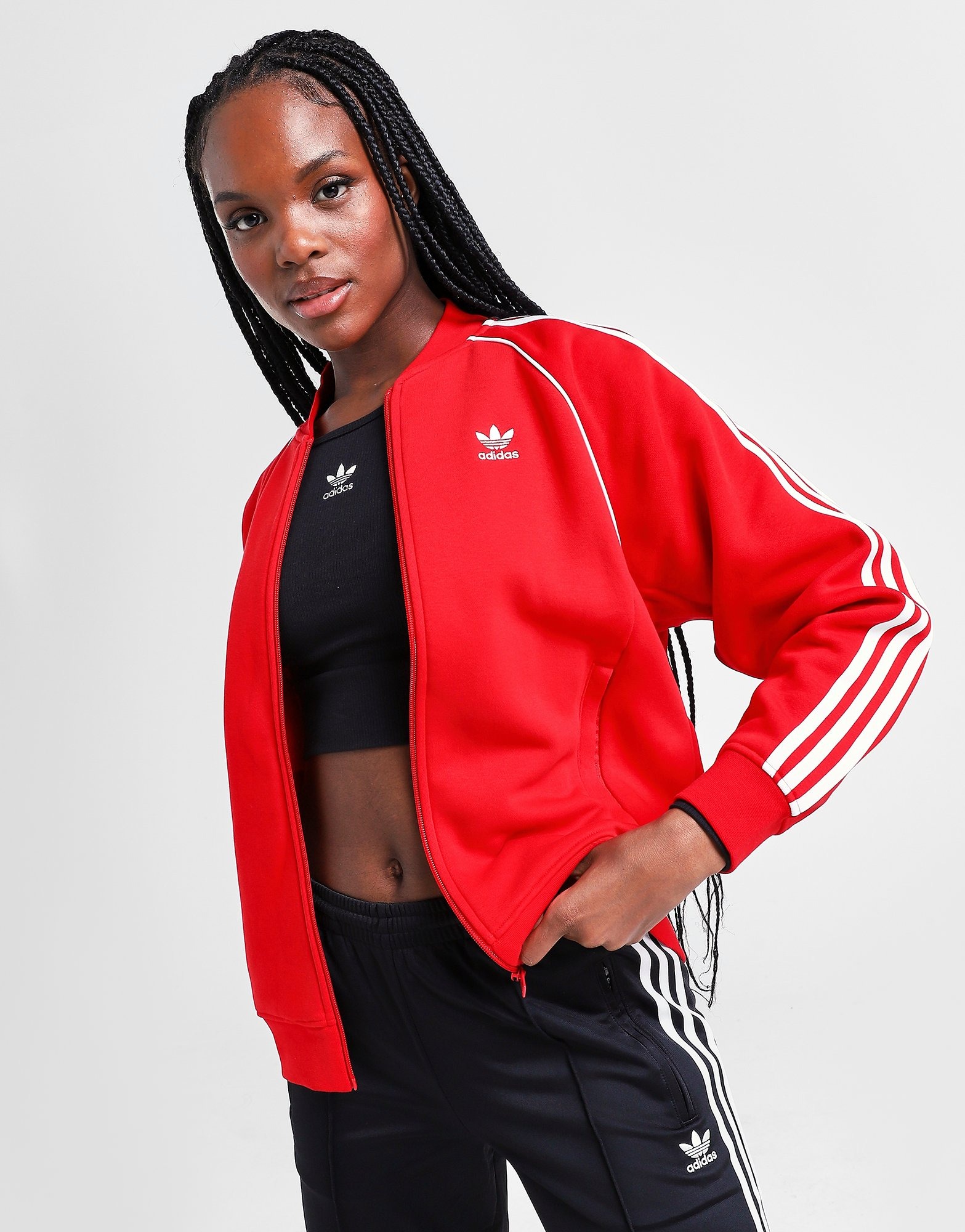Red adidas Originals 3-Stripes Fleece Bomber Jacket - JD Sports NZ