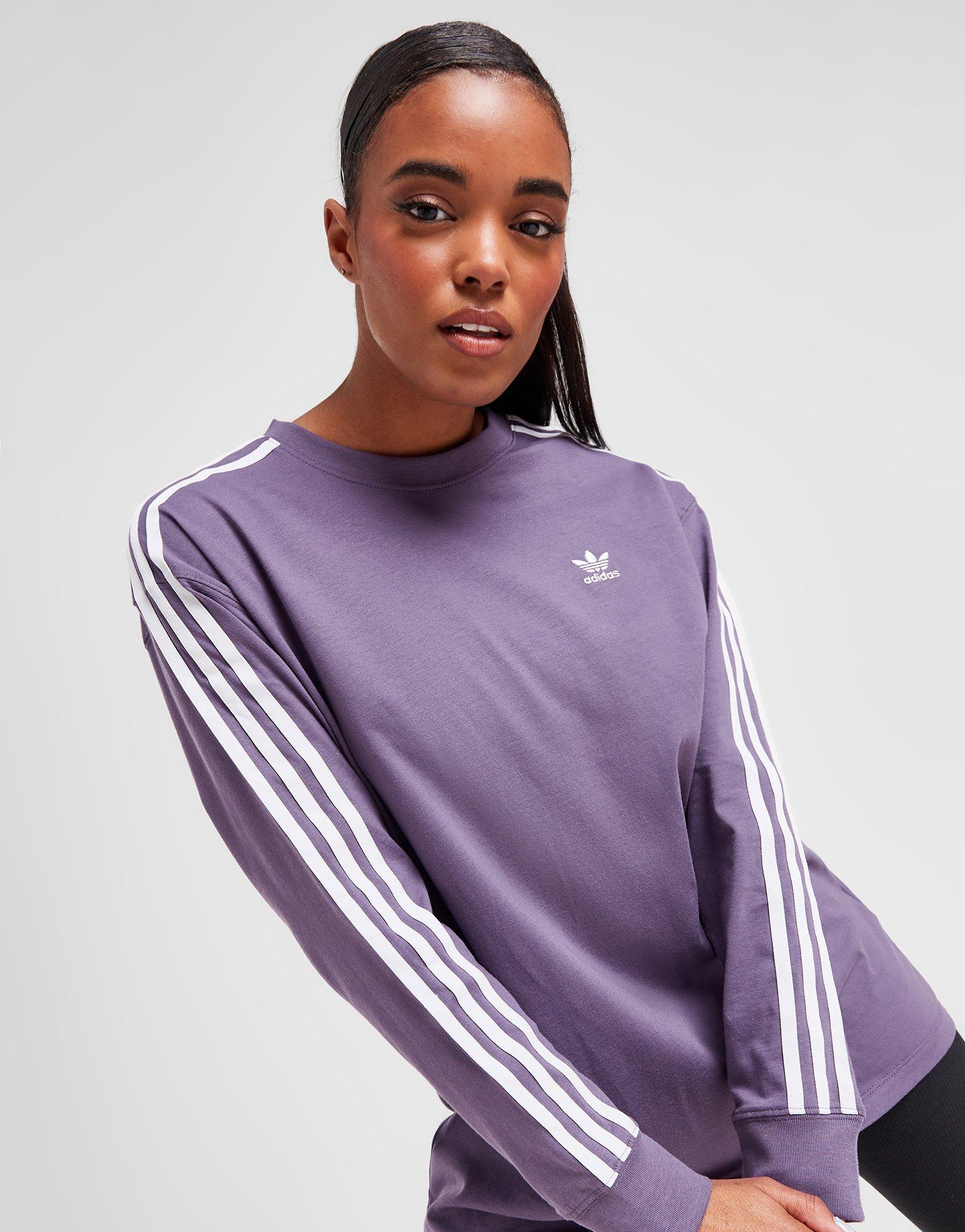 Purple adidas Originals 3-Stripes Long Sleeve Boyfriend T-Shirt | JD ...