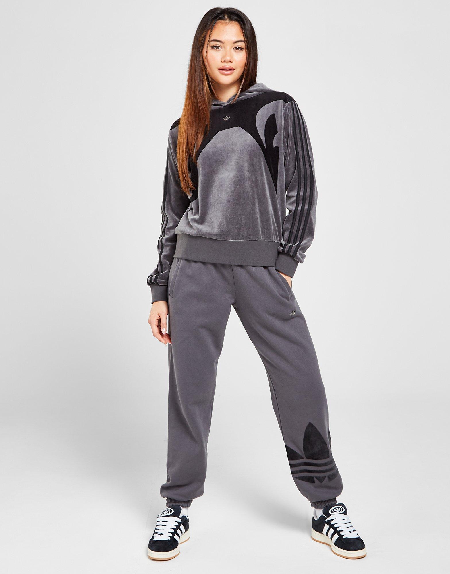 Grey adidas Originals Velvet Trefoil Joggers JD Sports UK