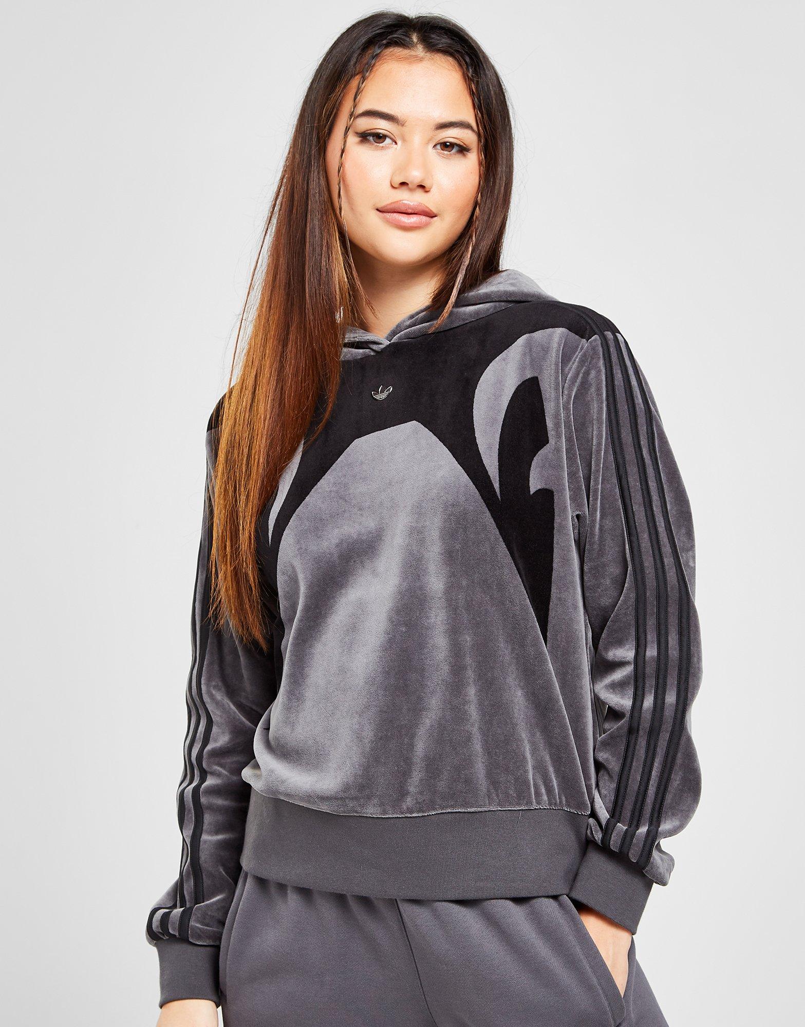 Grey adidas Originals Velvet Panel Overhead Hoodie | JD Sports UK