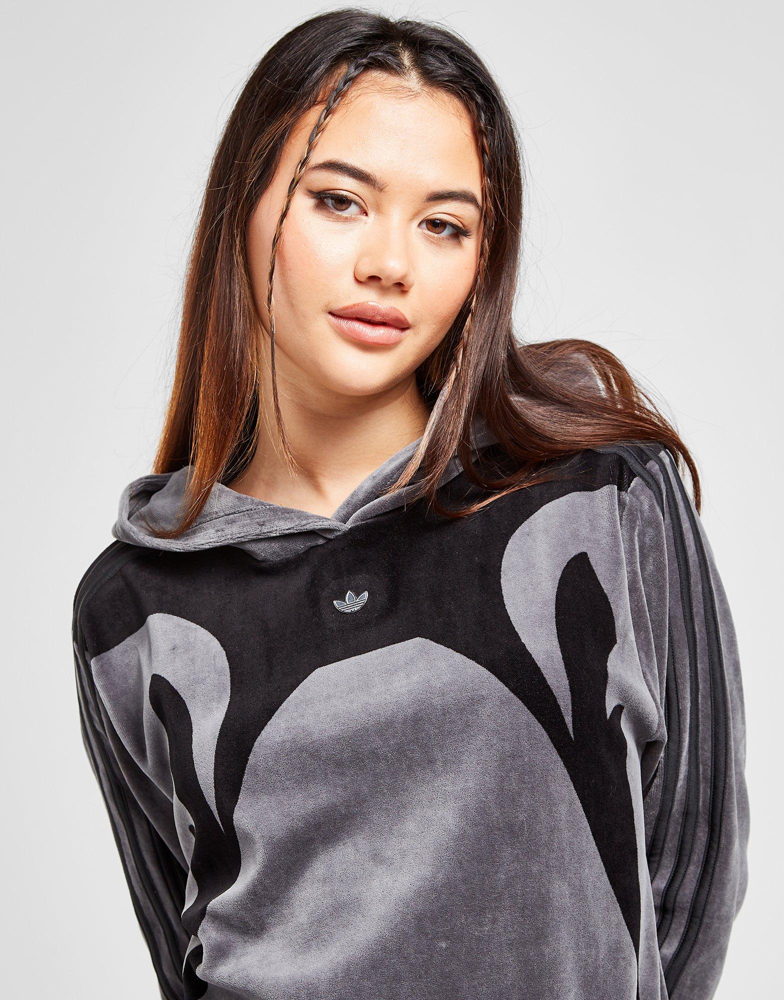 Grey adidas Originals Velvet Panel Overhead Hoodie JD Sports UK