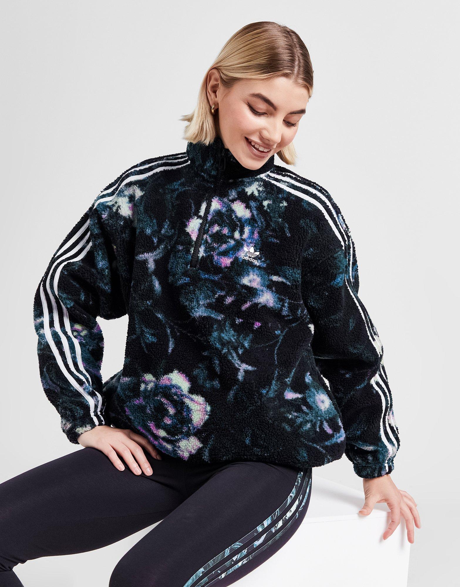 adidas Allover Print Flower Fleece Jacket - Black