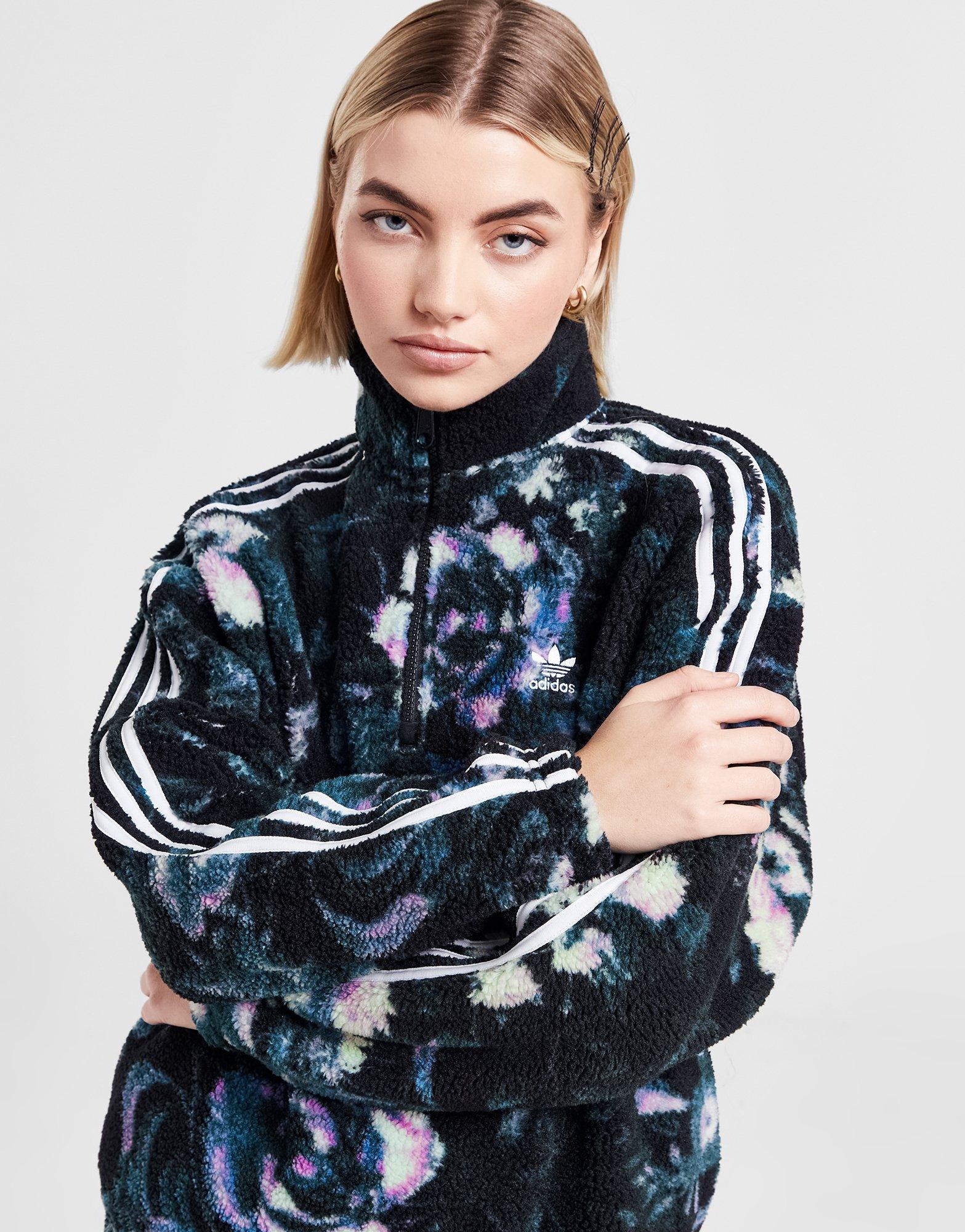 adidas Originals Floral All Over Print 1/4 Zip Sherpa Fleece
