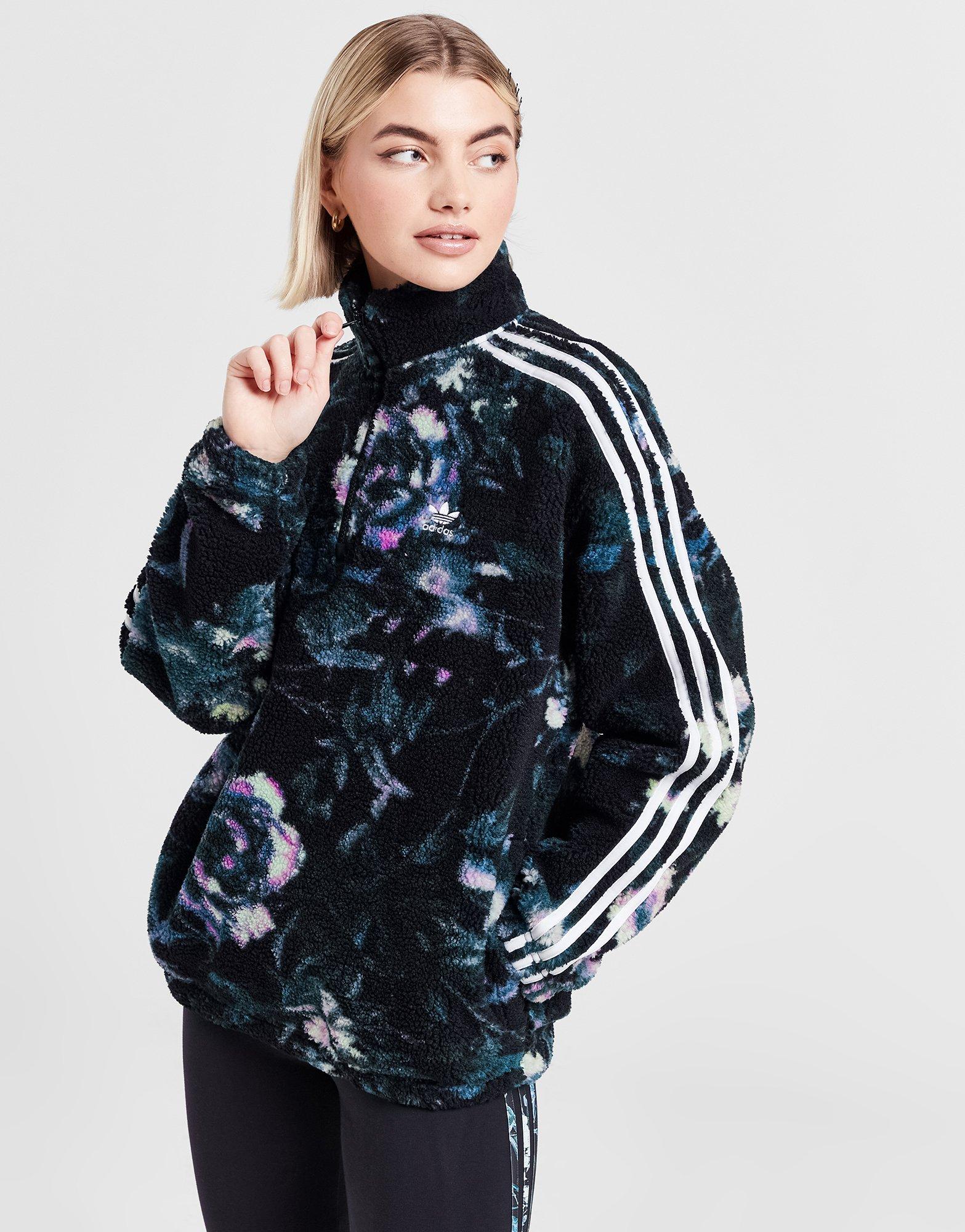adidas Originals Floral All Over Print 1/4 Zip Sherpa Fleece