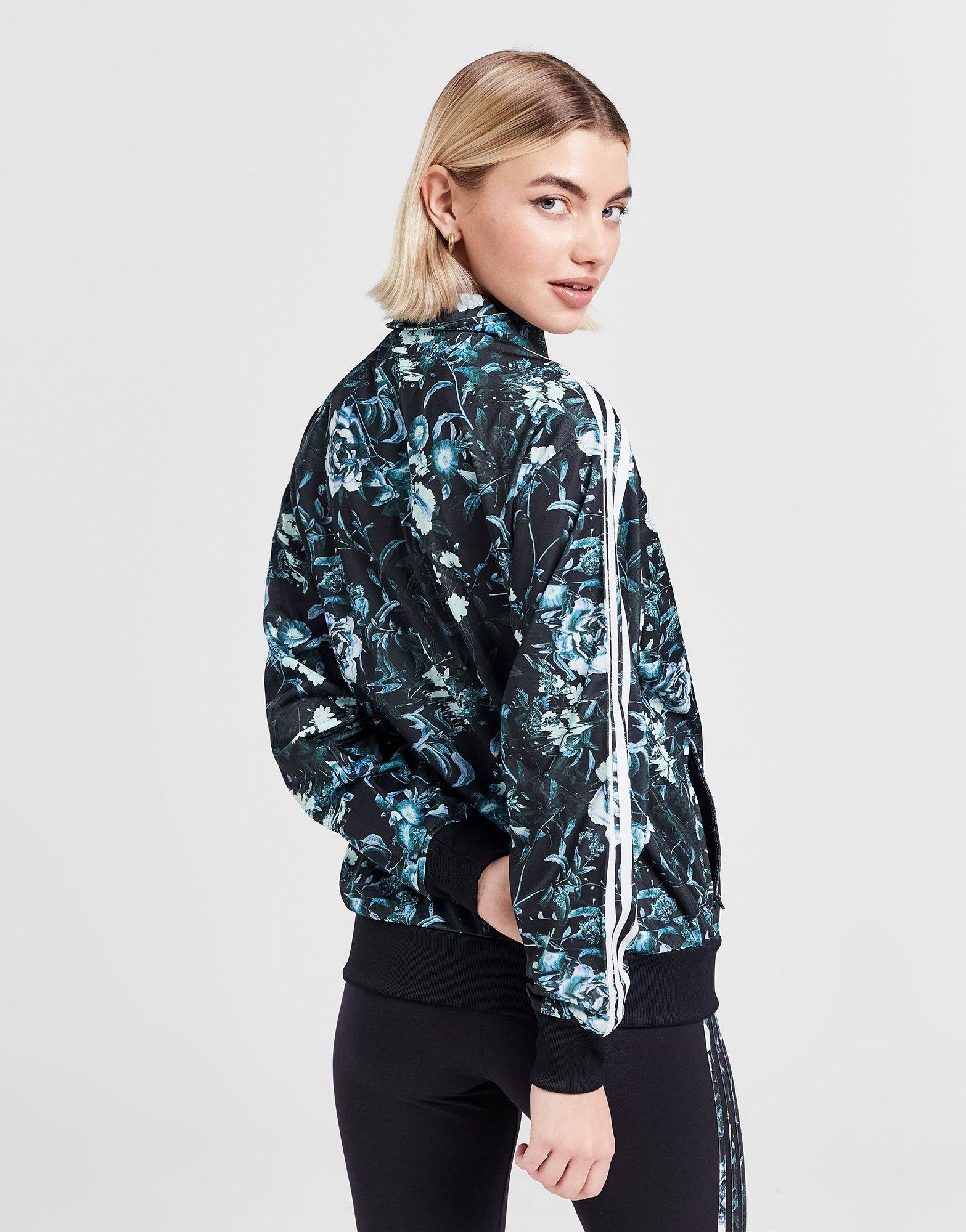 Black adidas Originals Floral Firebird Track Top