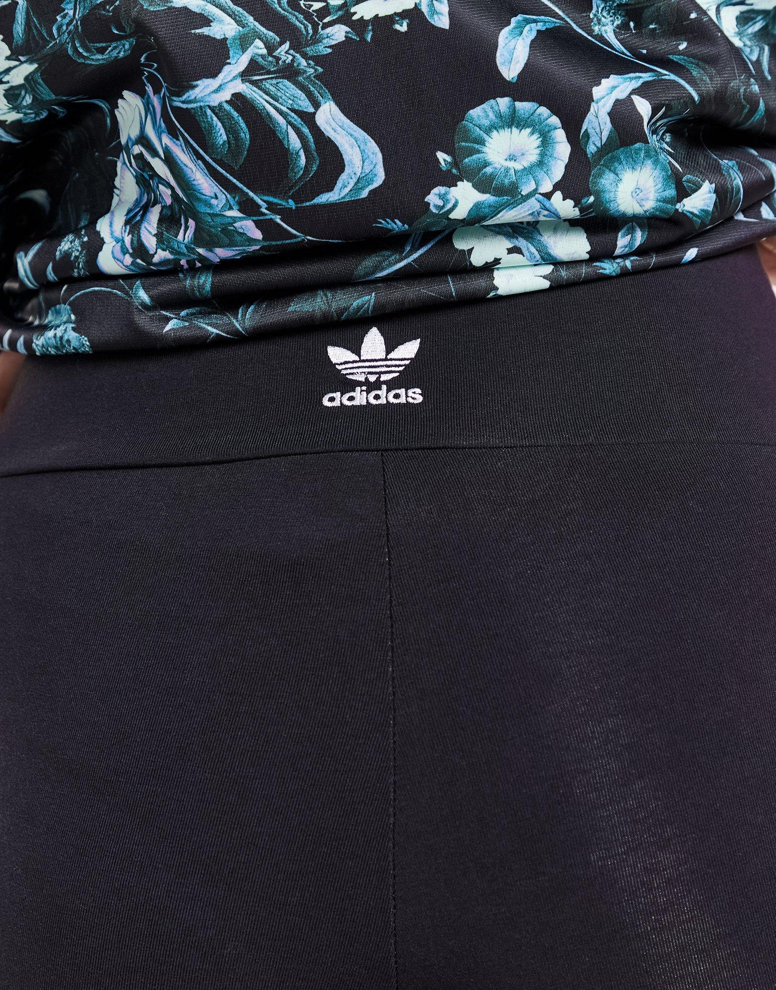 adidas 3-Stripes Flower leggings, black, white and green