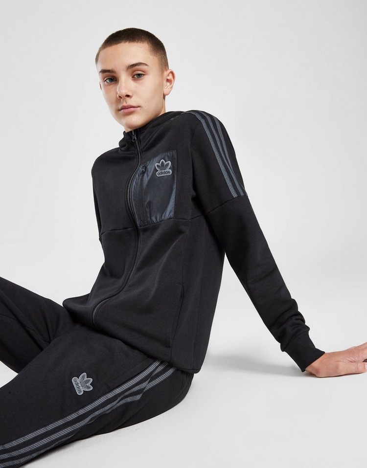Black adidas Originals Mix Fabric Full Zip Hoodie Junior | JD Sports UK