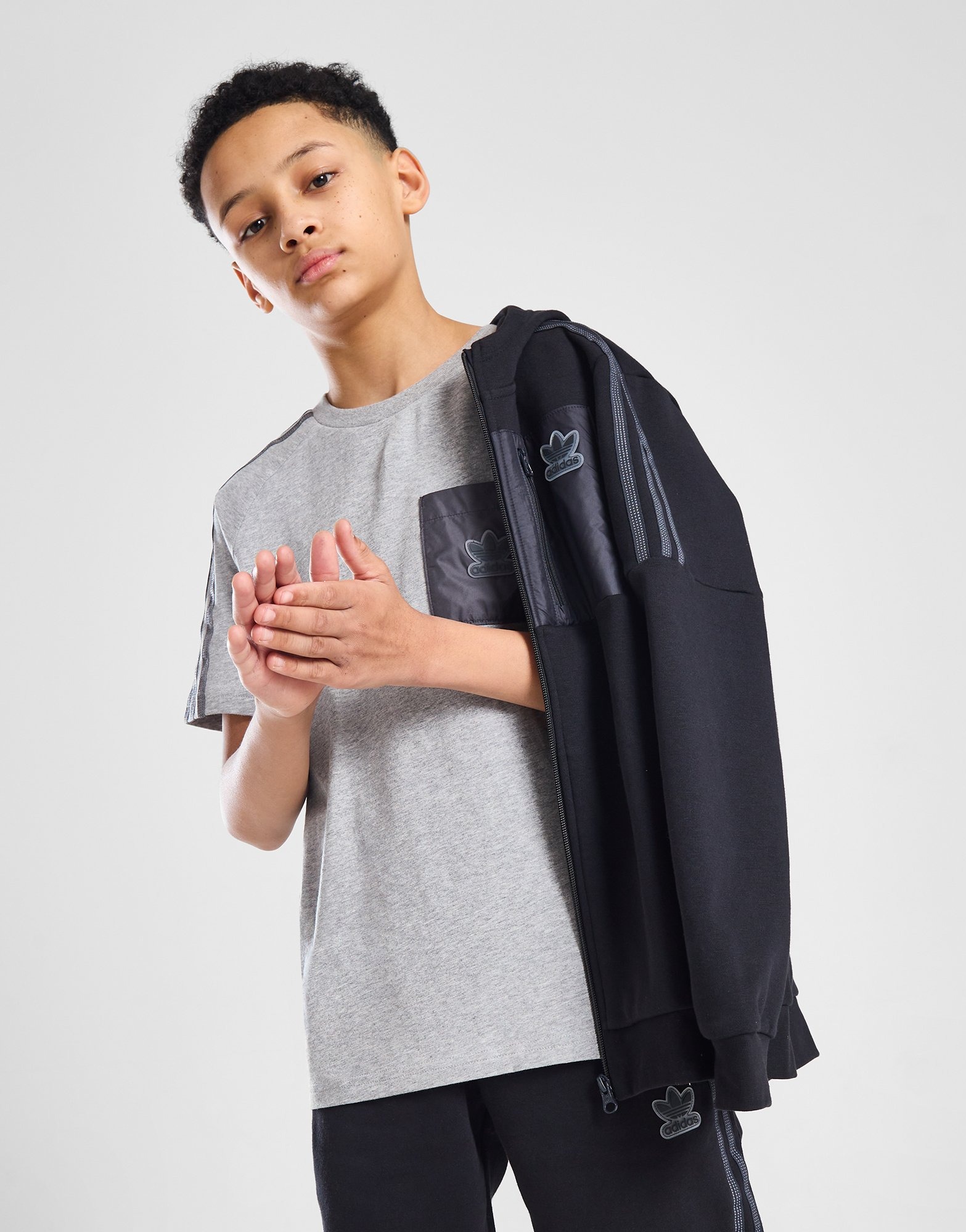 Grey adidas Originals Mix Fabric T-Shirt Junior | JD Sports UK