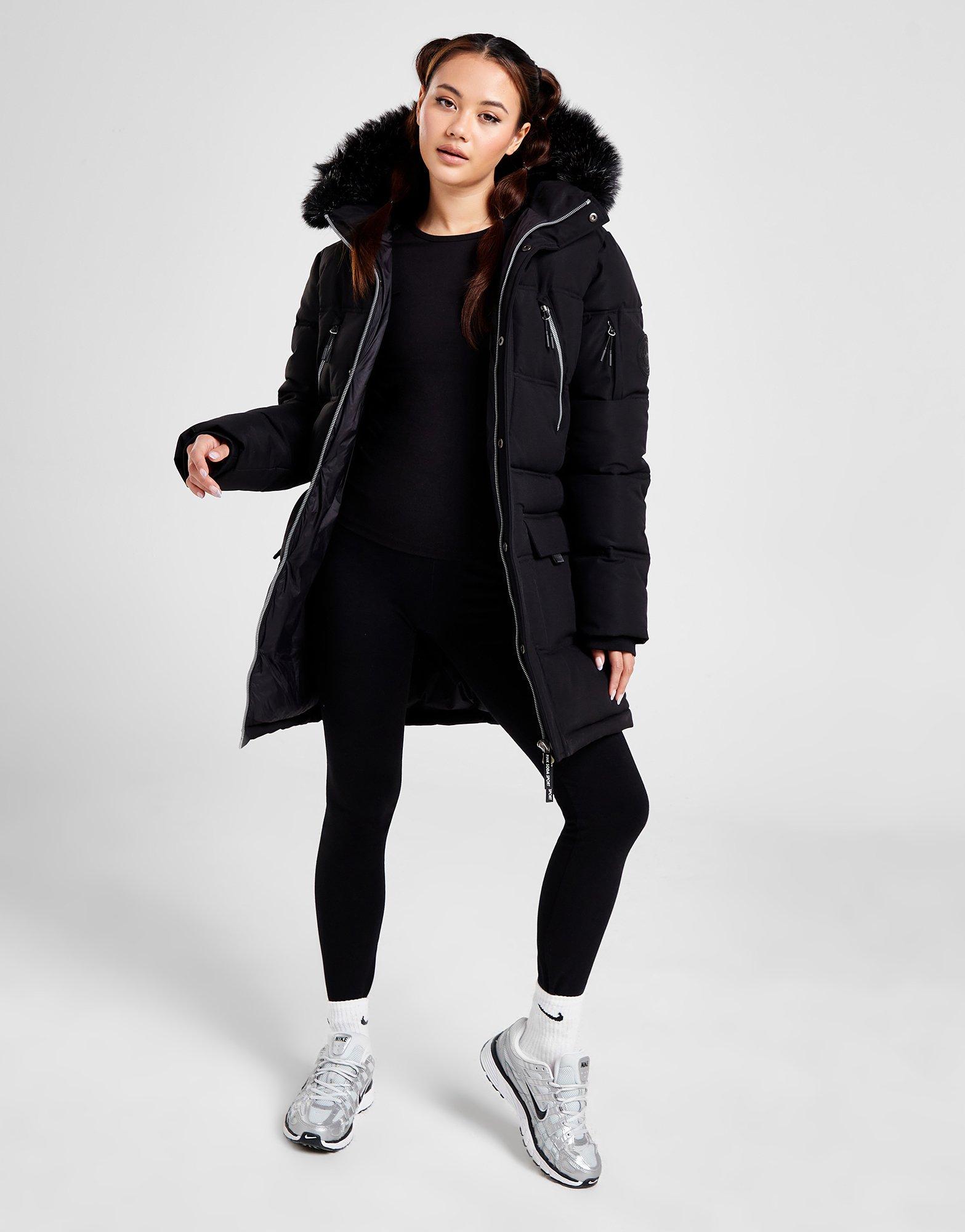 Black Pink Soda Sport Coness Long Fur Jacket JD Sports UK