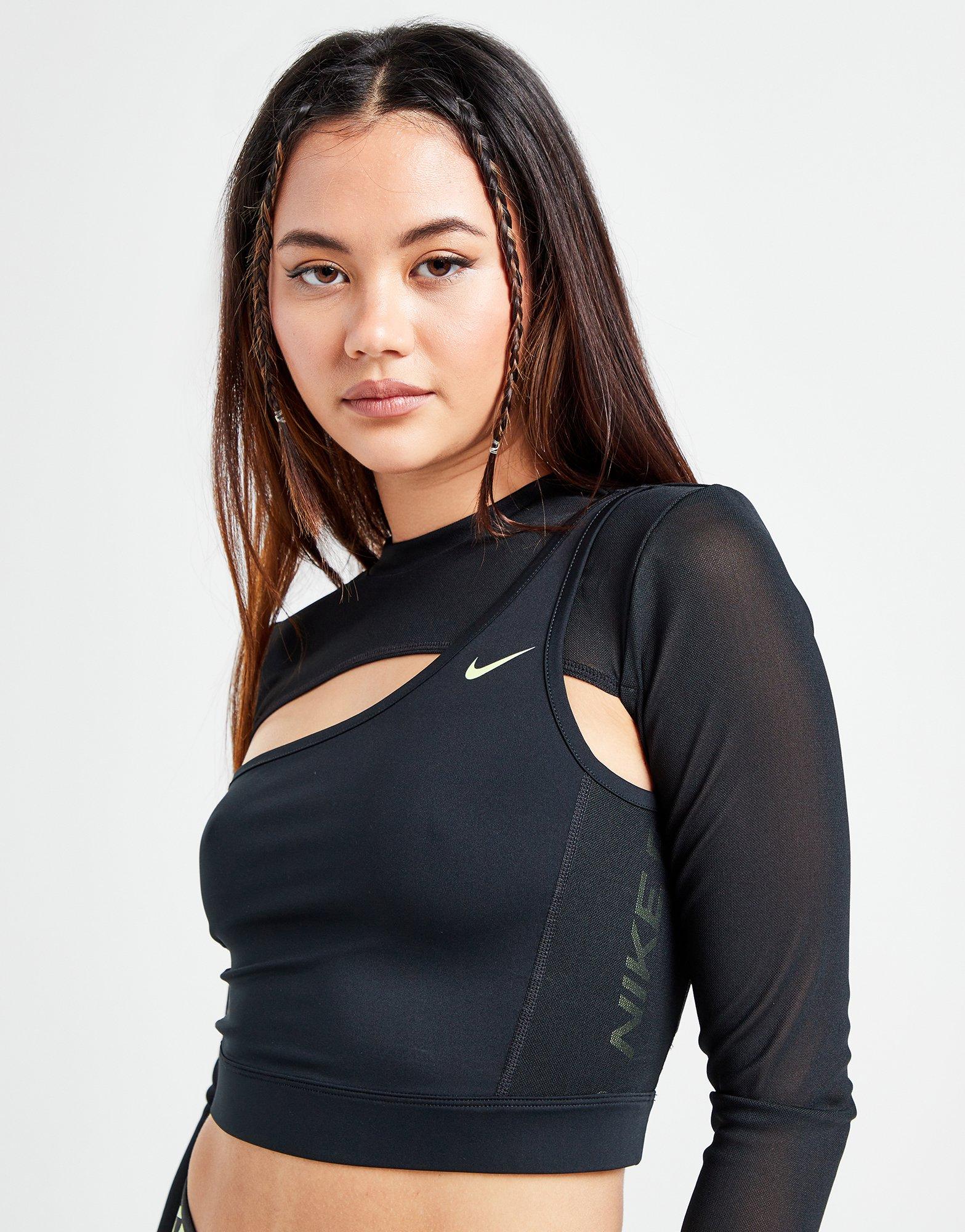 Nike training long sleeve cheap mesh crop top in black