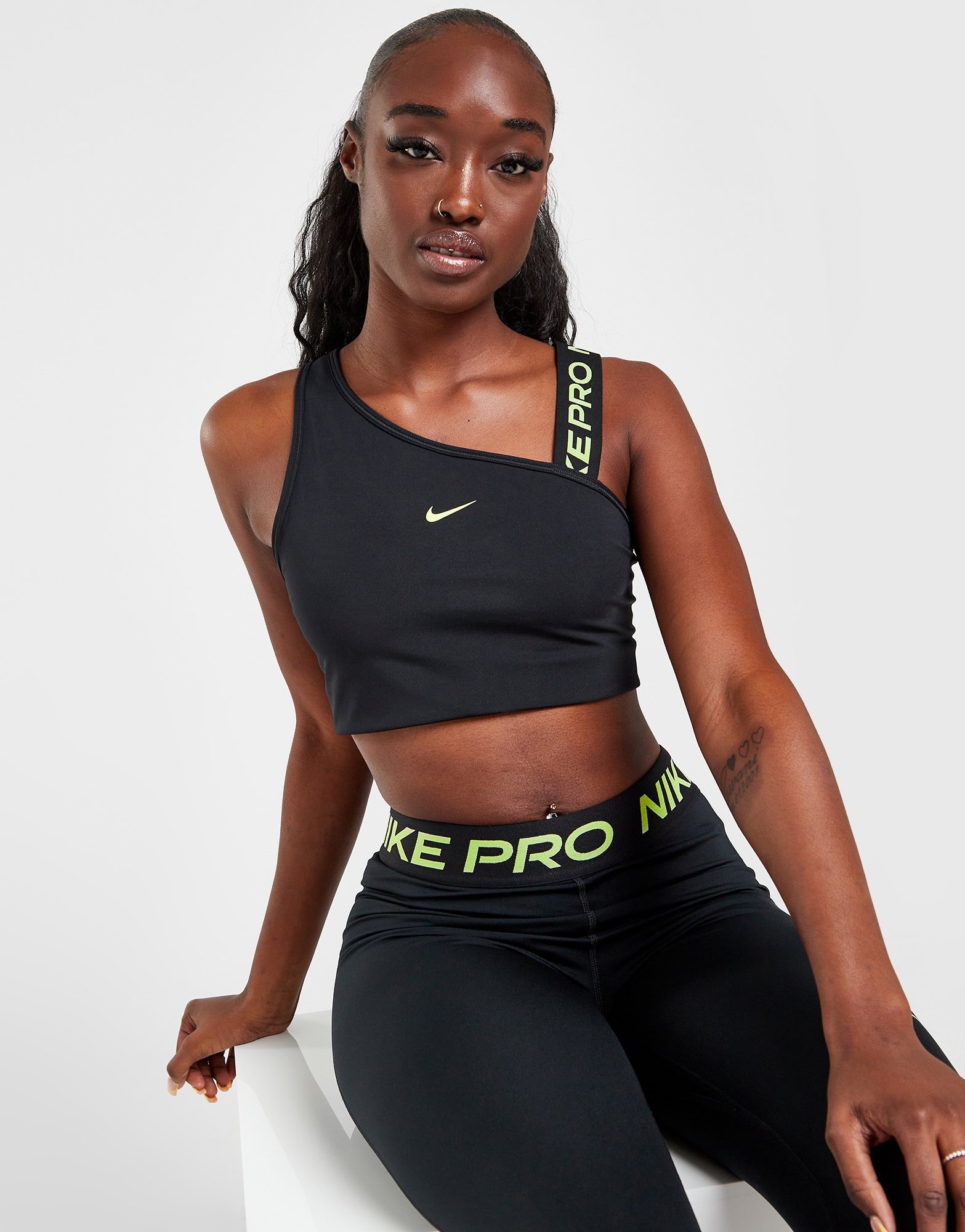 Black Nike Training Pro Asymmetrical Sports Bra JD Sports