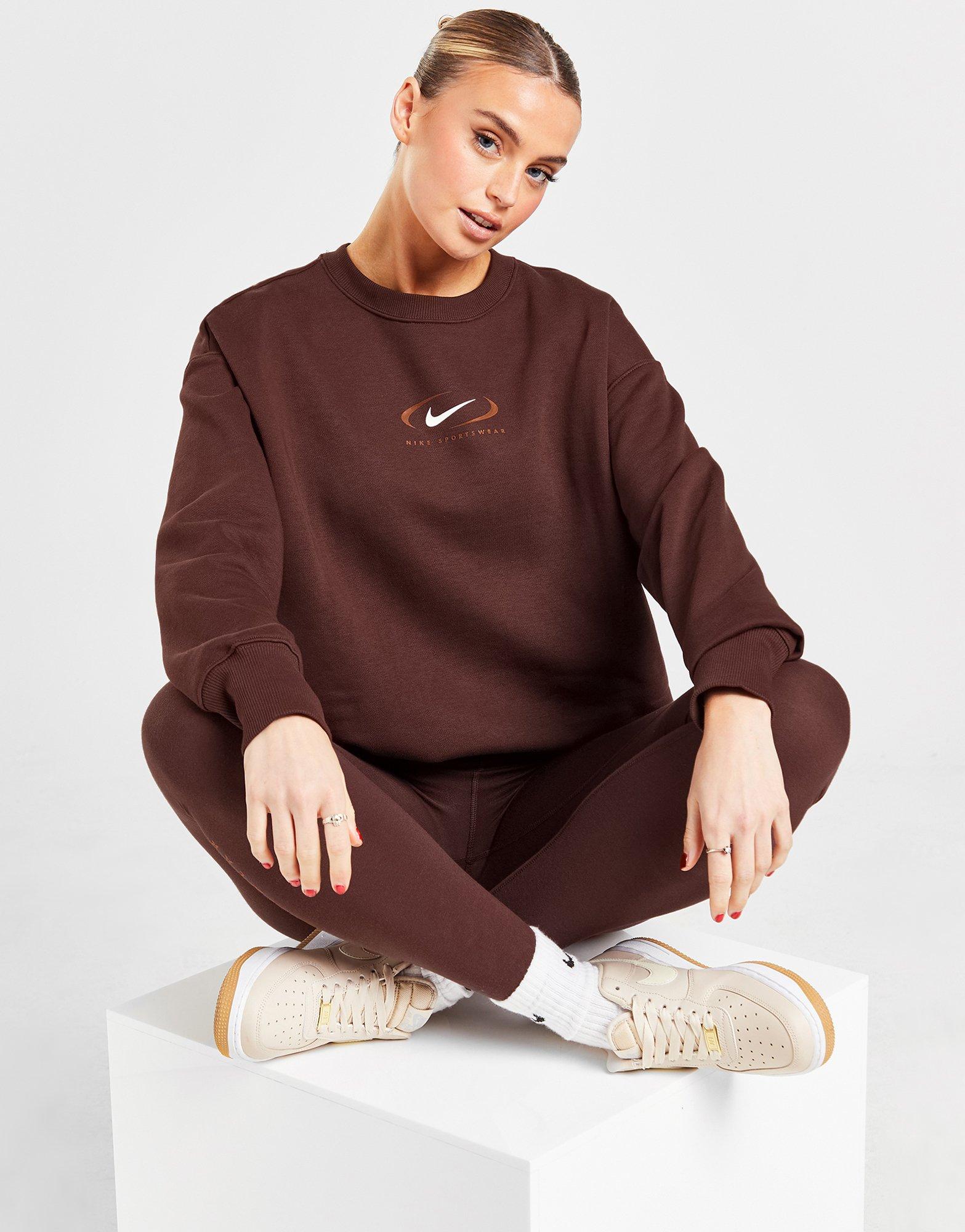 Brown Nike Sportswear Swoosh Oversized Crew Sweatshirt