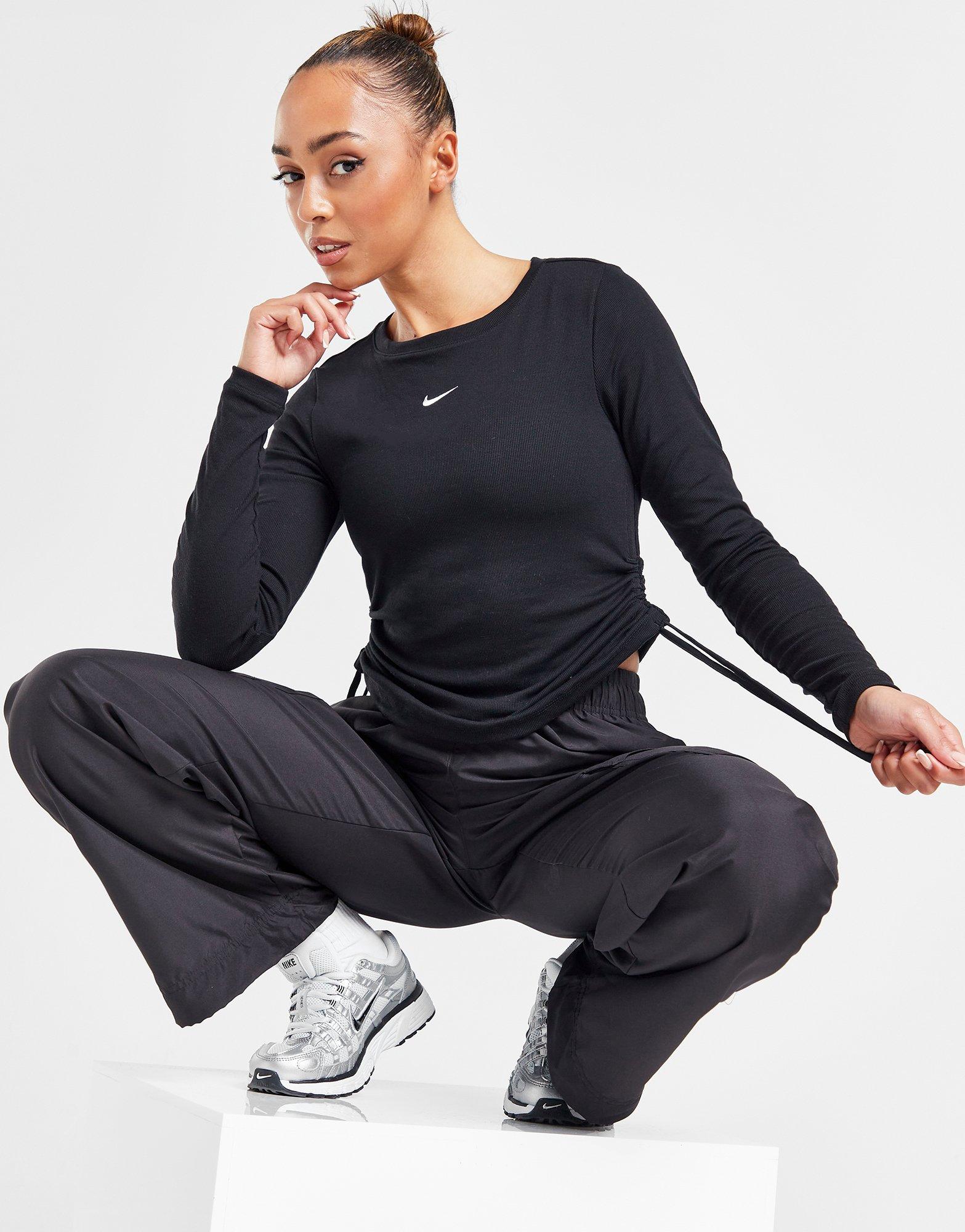 Black Nike Essential Rib Long Sleeve Mod Crop Top - JD Sports Global