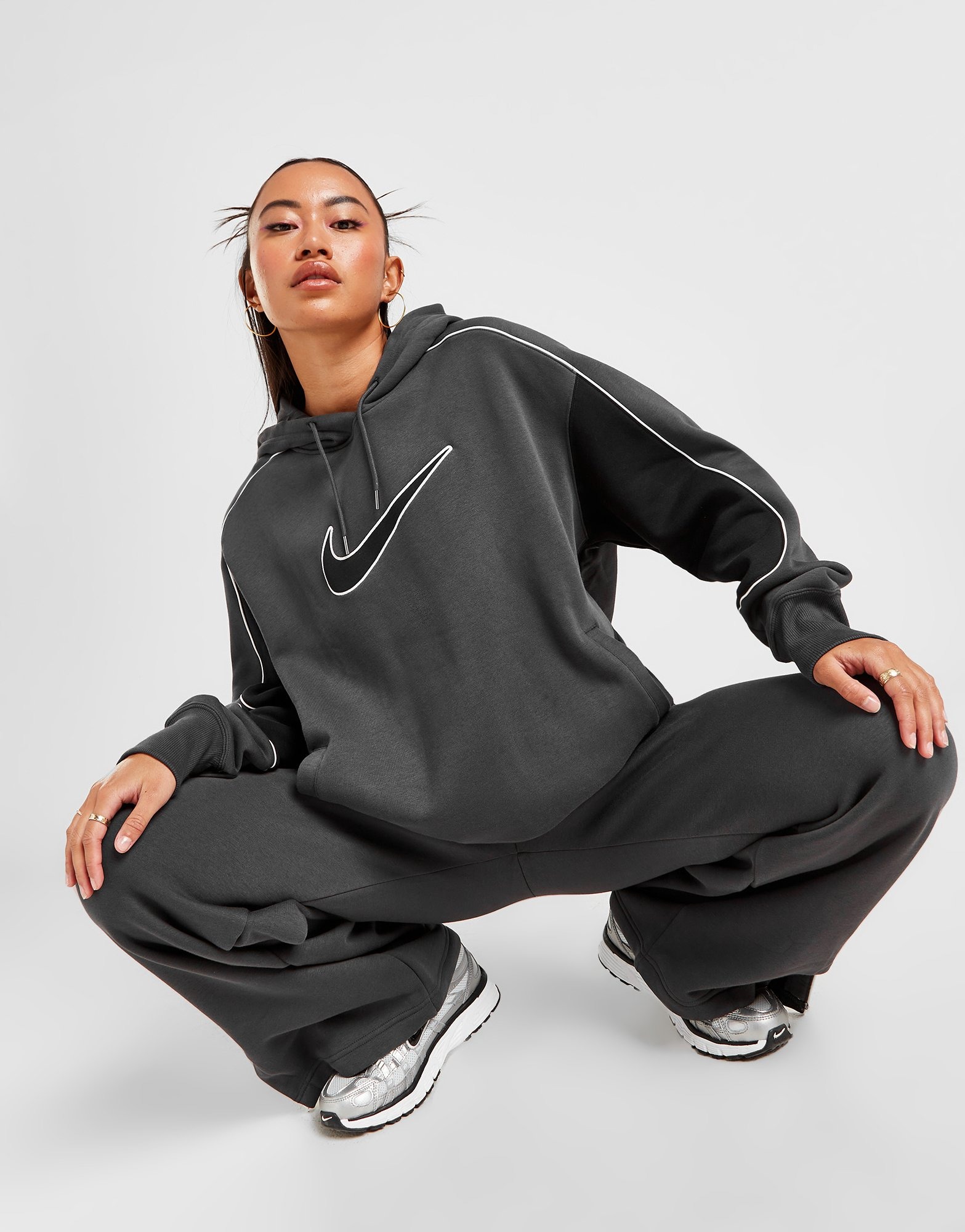 Anthracite Black White Nike Street Oversized Hoodie JD Sports