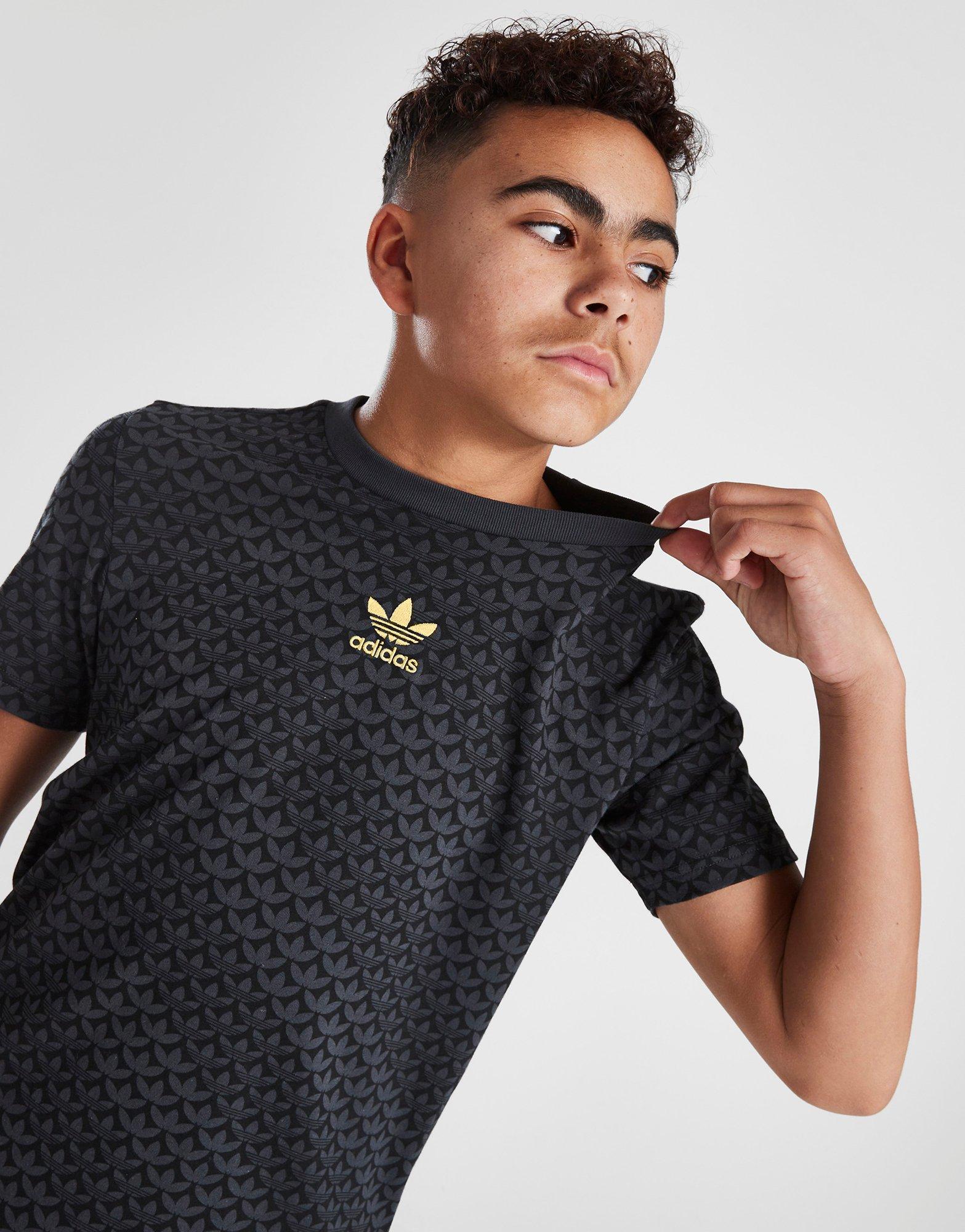 Black adidas Originals All Over Print Trefoil T-Shirt Junior - JD Sports