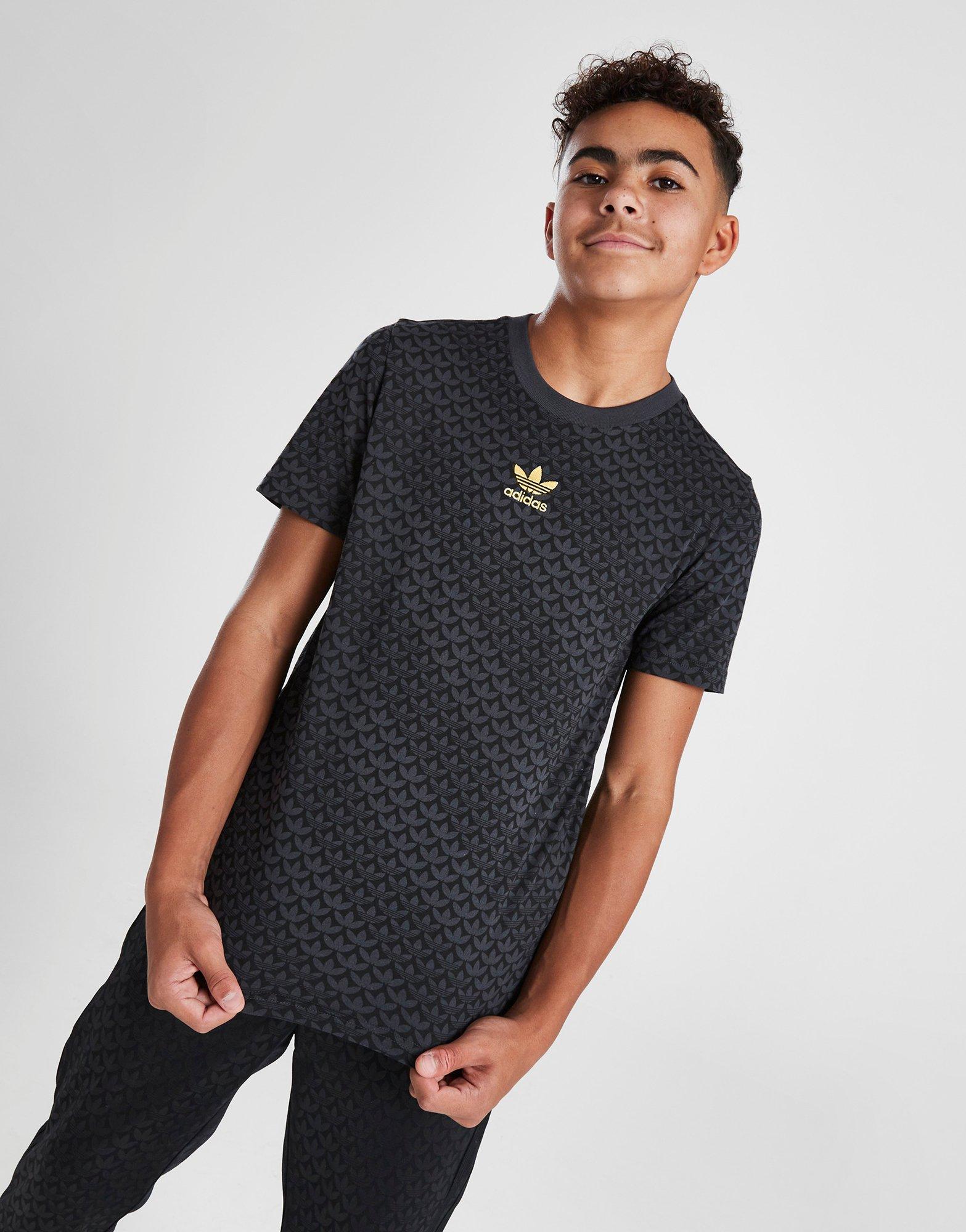 Black adidas Originals All Over Print Trefoil T-Shirt Junior