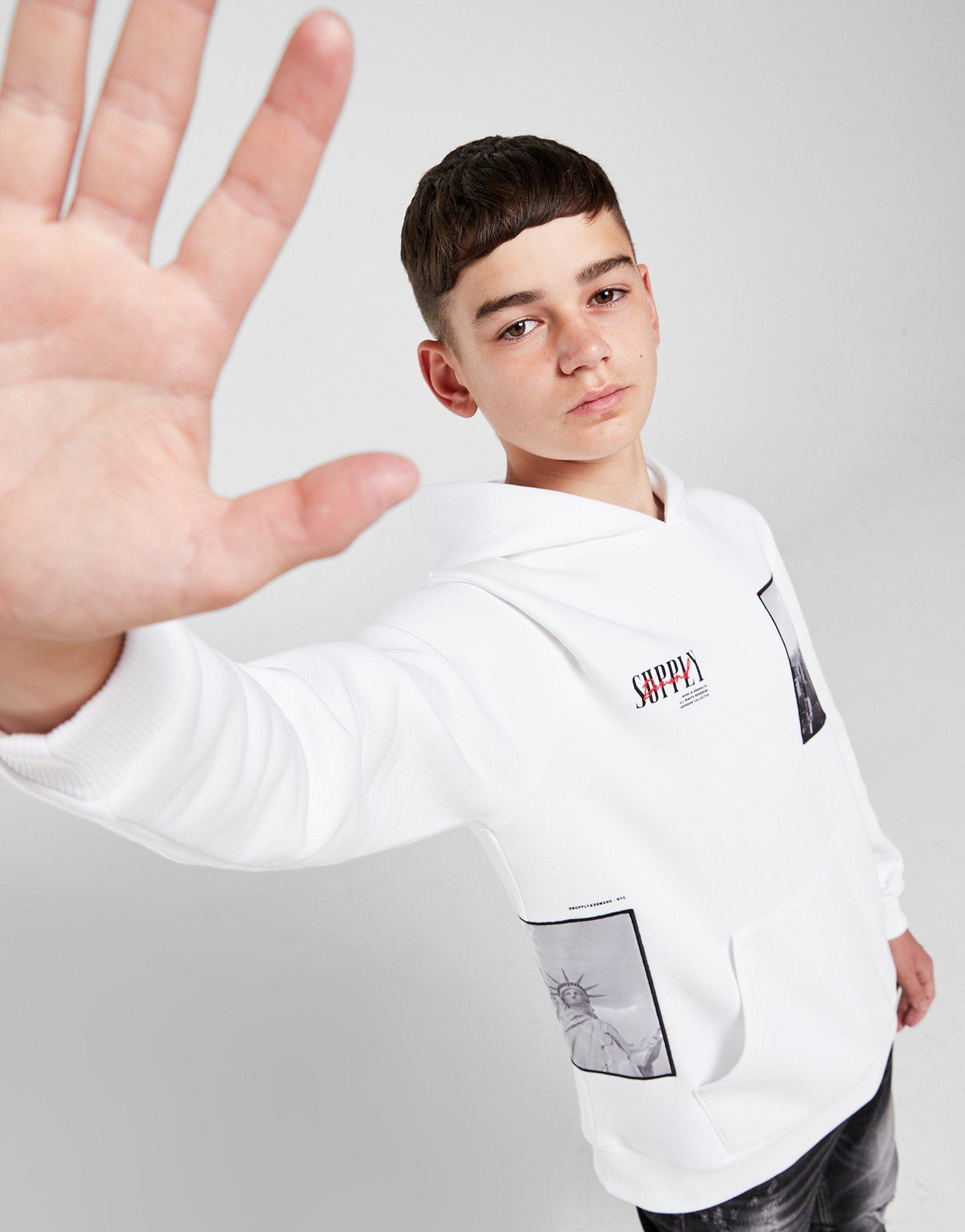 White Supply Demand New York Stacker Hoodie Junior JD Sports UK