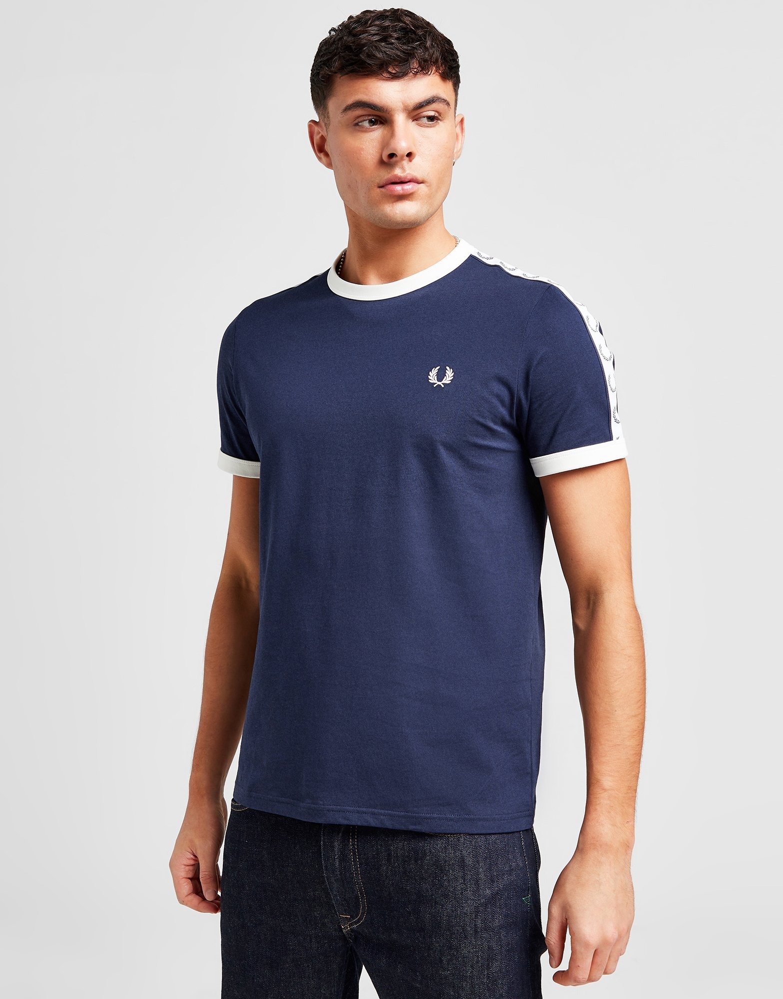 Blue Fred Perry Tape Ringer T-Shirt | JD Sports UK